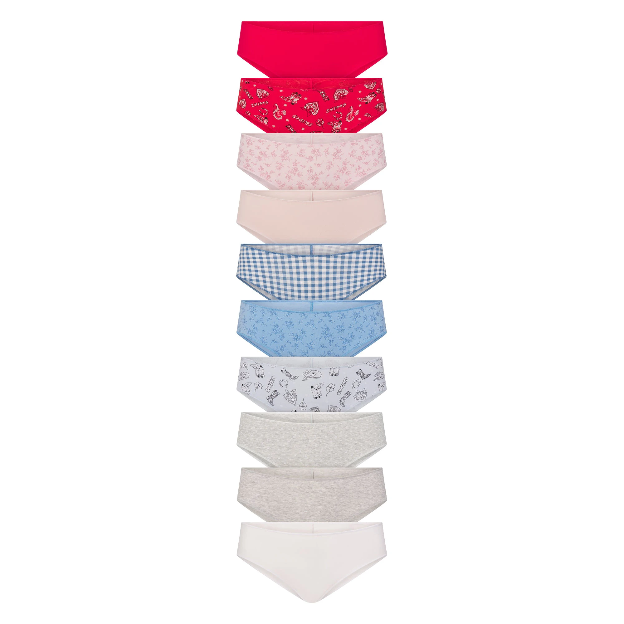 LIGHTWEIGHT COTTON RUCHED BACK HIPSTER 10-PACK | DAINTY FLORAL MULTI FLAT ON A WHITE BACKGROUND | FLT
