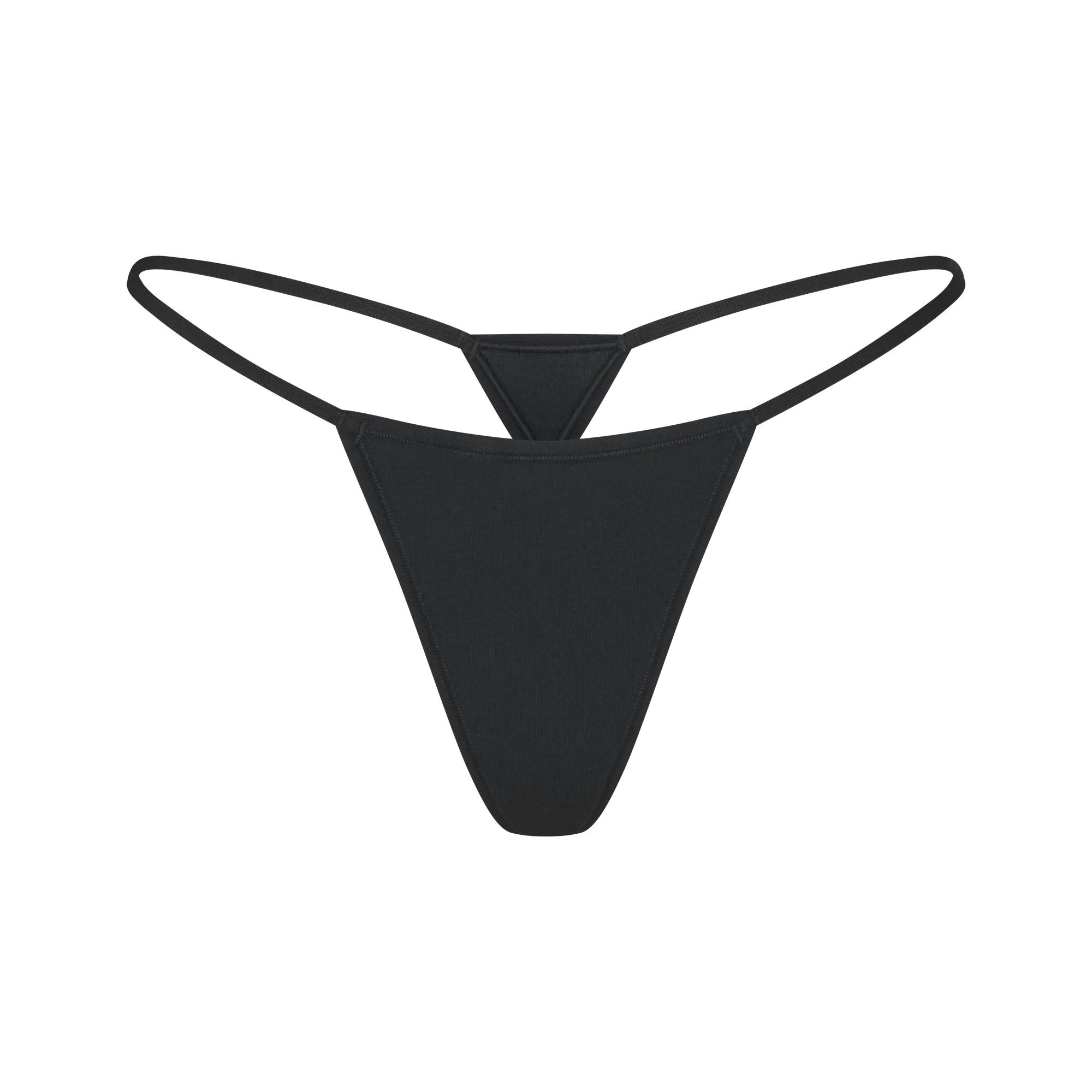 EVERYDAY COTTON STRING THONG | ONYX FLAT ON A WHITE BACKGROUND | FLT