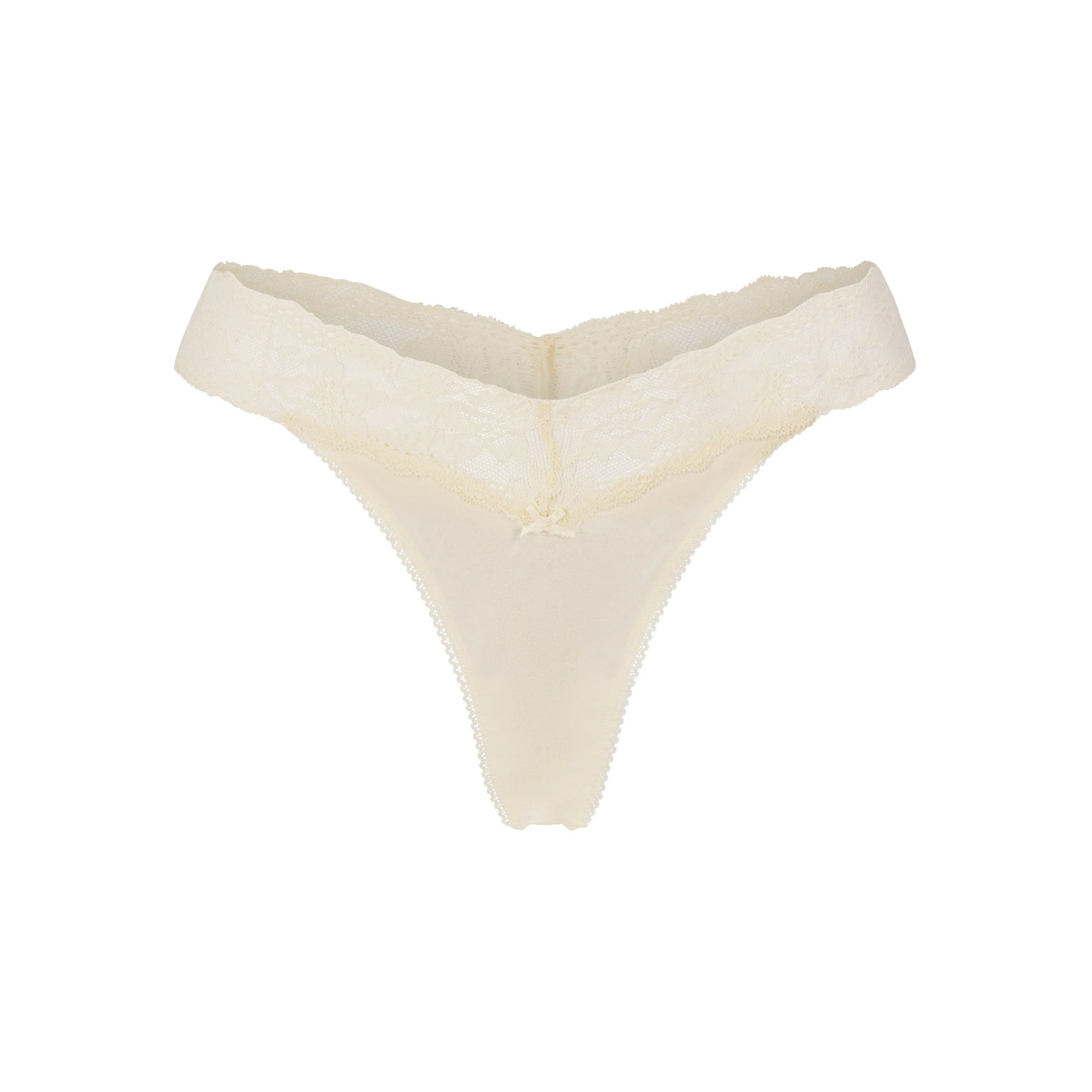 LIGHTWEIGHT COTTON WIDE LACE THONG | BUTTER TONAL FLAT ON A WHITE BACKGROUND | FLT