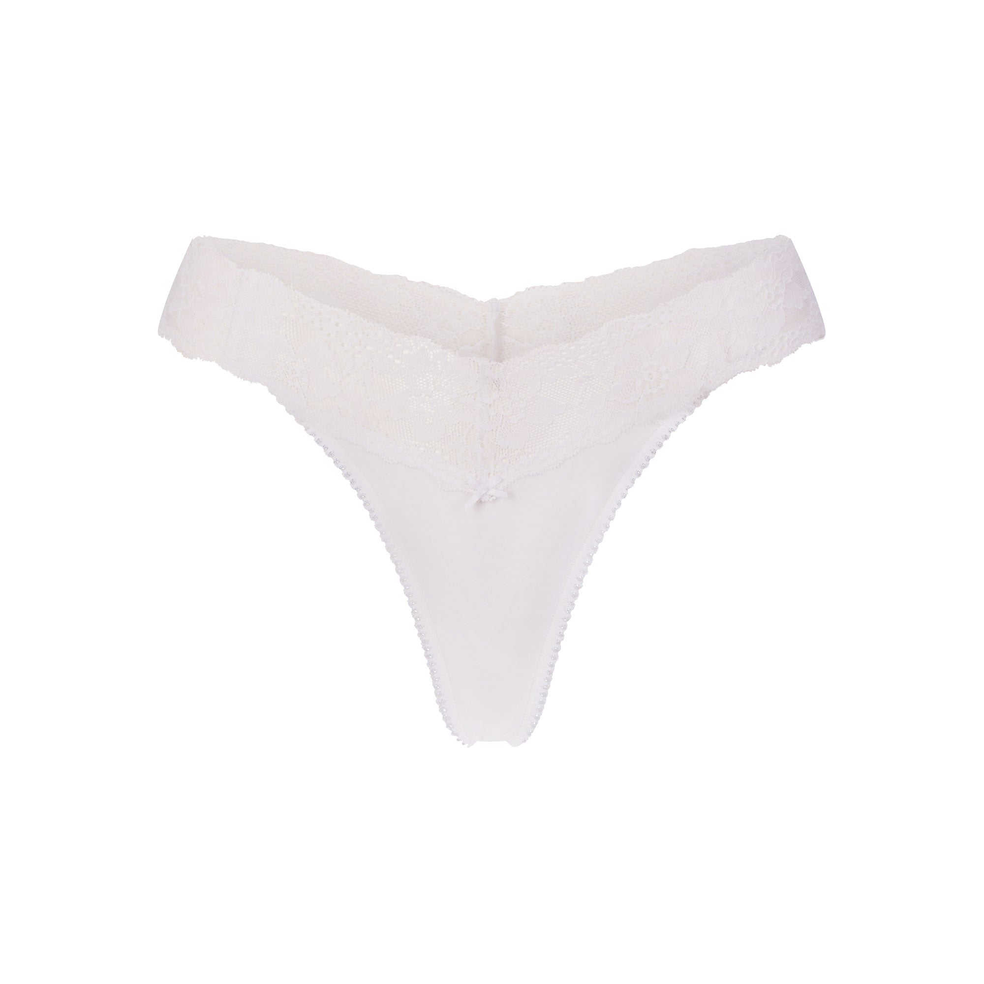 LIGHTWEIGHT COTTON WIDE LACE THONG | SNOW FLAT ON A WHITE BACKGROUND | FLT