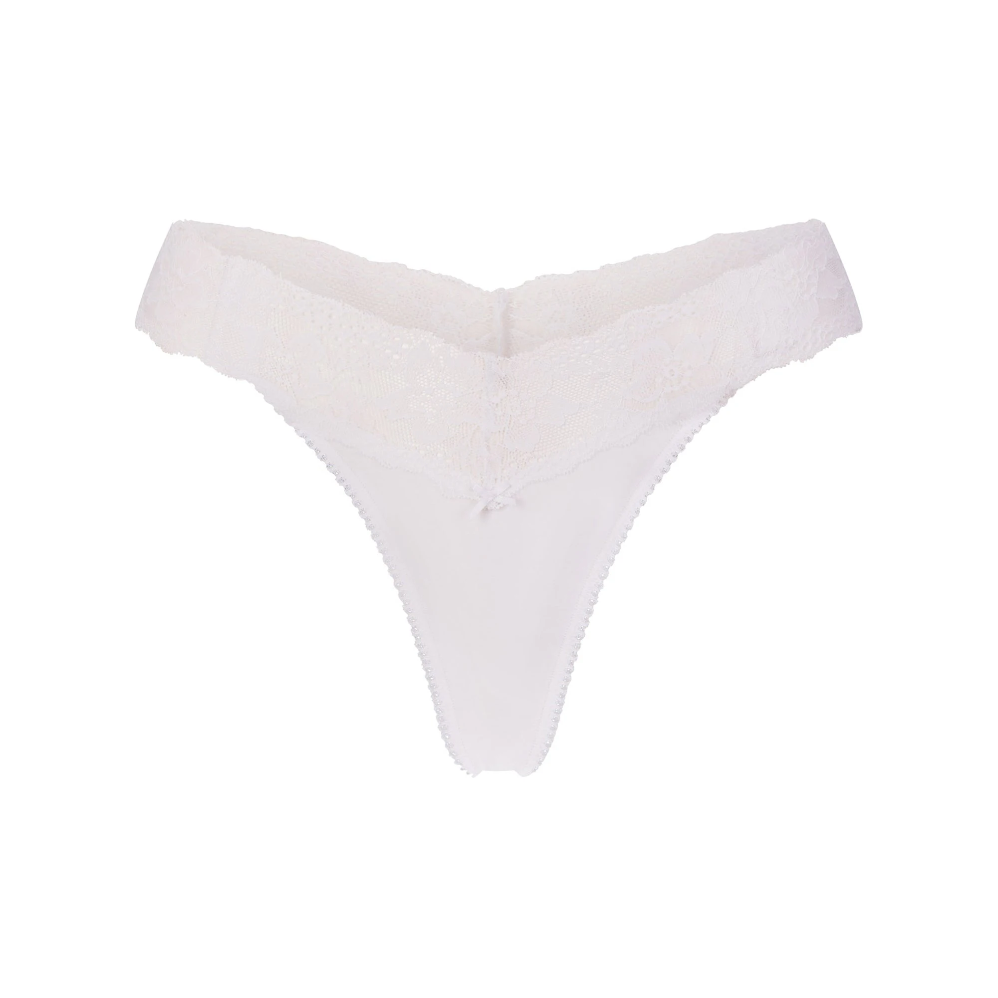 LIGHTWEIGHT COTTON WIDE LACE THONG | SNOW FLAT ON A WHITE BACKGROUND | FLT