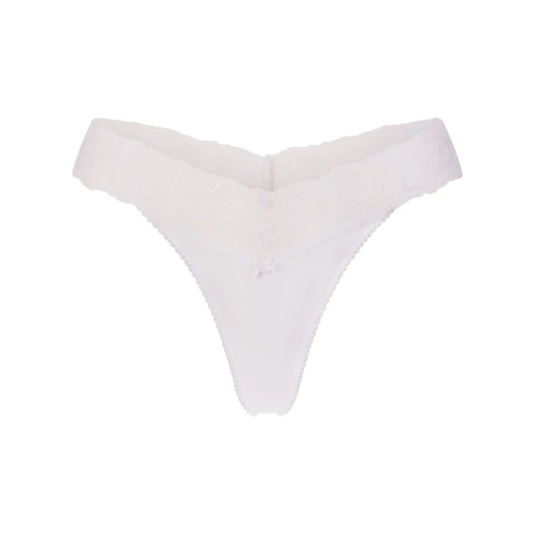 LIGHTWEIGHT COTTON WIDE LACE THONG | SNOW FLAT ON A WHITE BACKGROUND | FLT