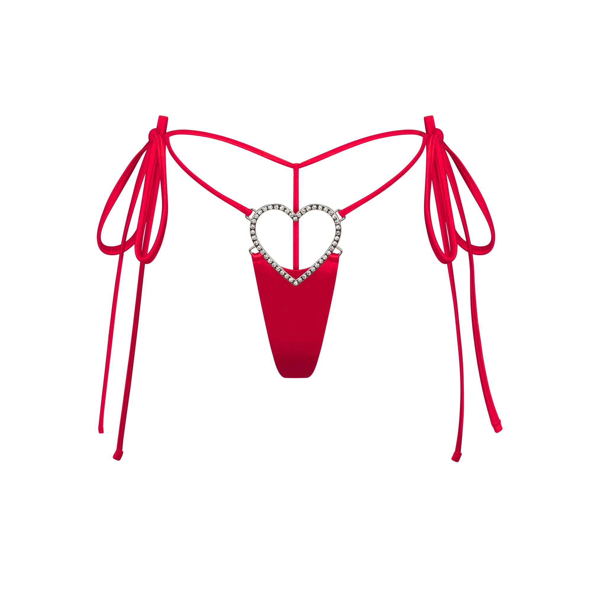 NOVELTY INTIMATES HEART CHARM STRING THONG | RUBY FLAT ON A WHITE BACKGROUND @ | FOCUS: 0.0, 1.0, 0.9