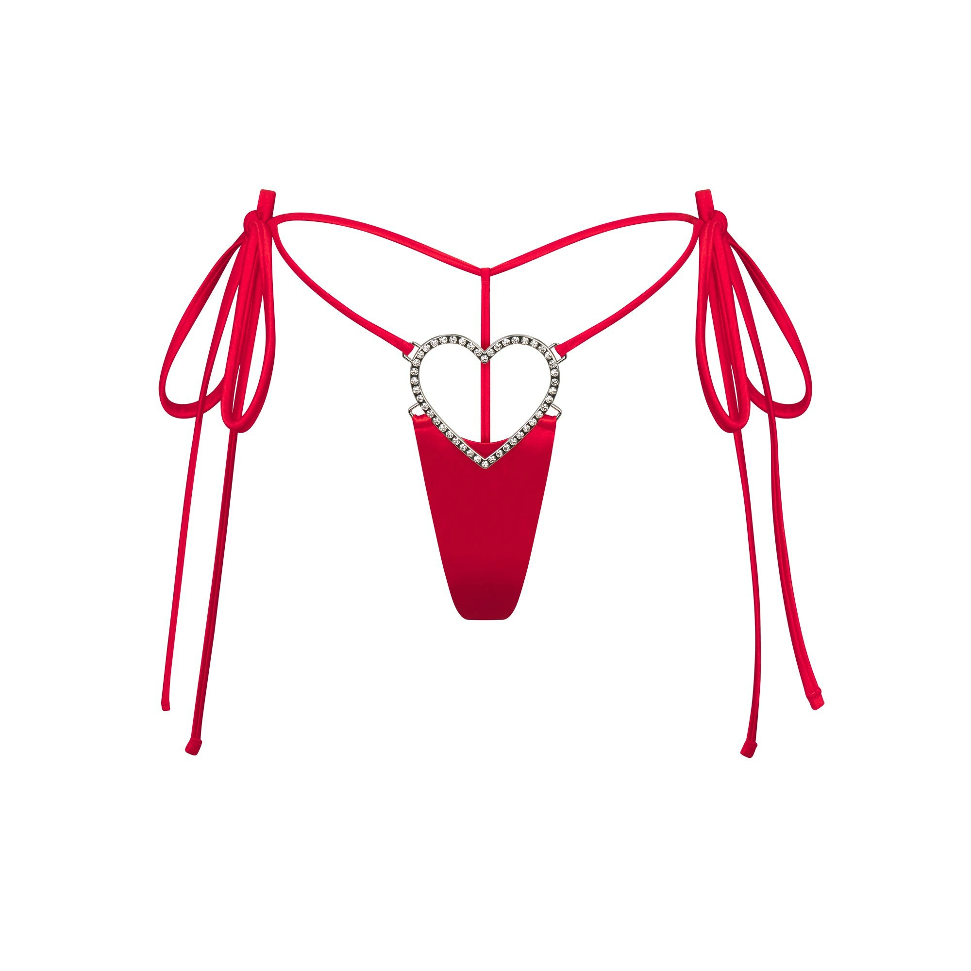 NOVELTY INTIMATES HEART CHARM STRING THONG | RUBY FLAT ON A WHITE BACKGROUND @ | FOCUS: 0.0, 1.0, 0.9