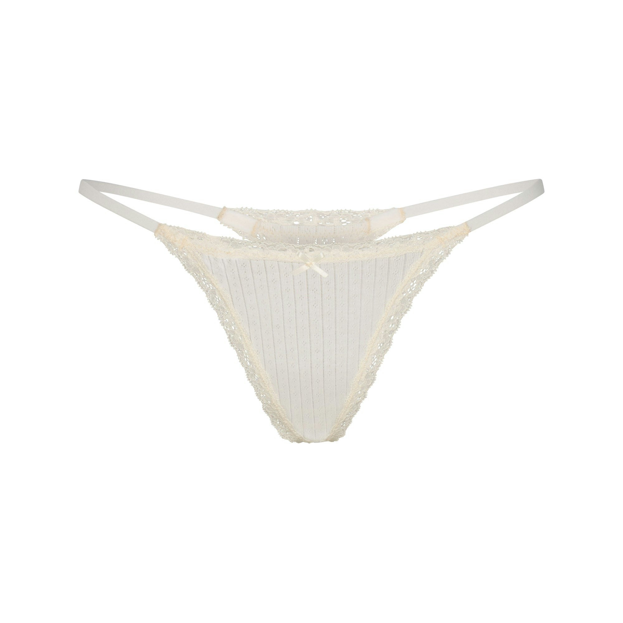 LIGHTWEIGHT COTTON POINTELLE LACE STRING THONG | MARBLE TONAL FLAT ON A WHITE BACKGROUND | FLT
