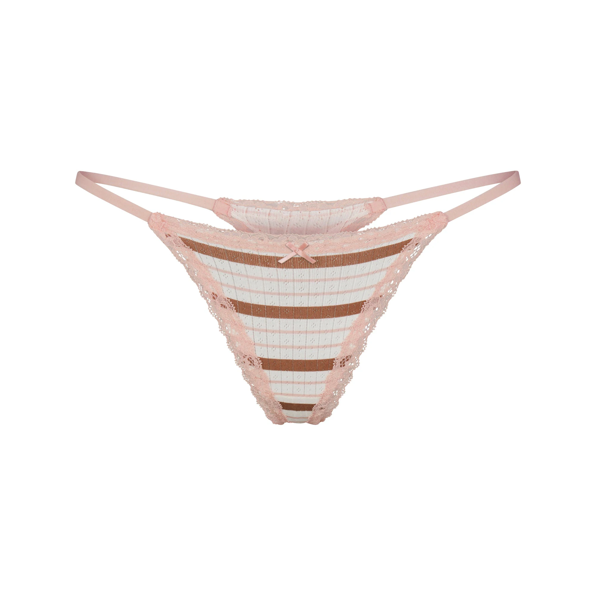 LIGHTWEIGHT COTTON POINTELLE LACE STRING THONG | VILLA EGRET RUNWAY STRIPE ON A MODEL | FLT@ | FOCUS: 0.0, 1.0, 0.9