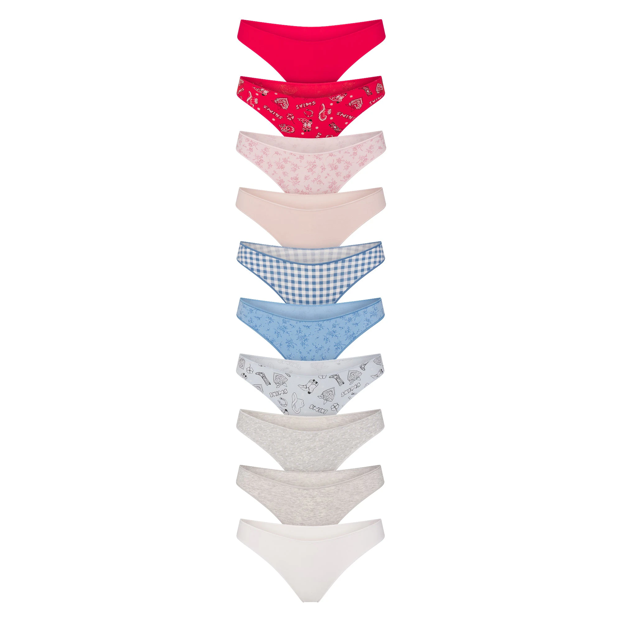 LIGHTWEIGHT COTTON THONG 10-PACK | DAINTY FLORAL MULTI FLAT ON A WHITE BACKGROUND | FLT