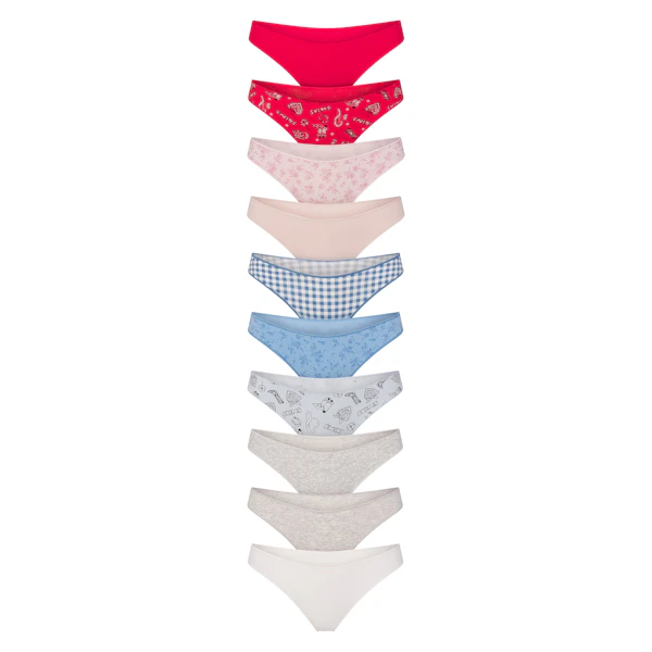 LIGHTWEIGHT COTTON THONG 10-PACK | DAINTY FLORAL MULTI FLAT ON A WHITE BACKGROUND | FLT