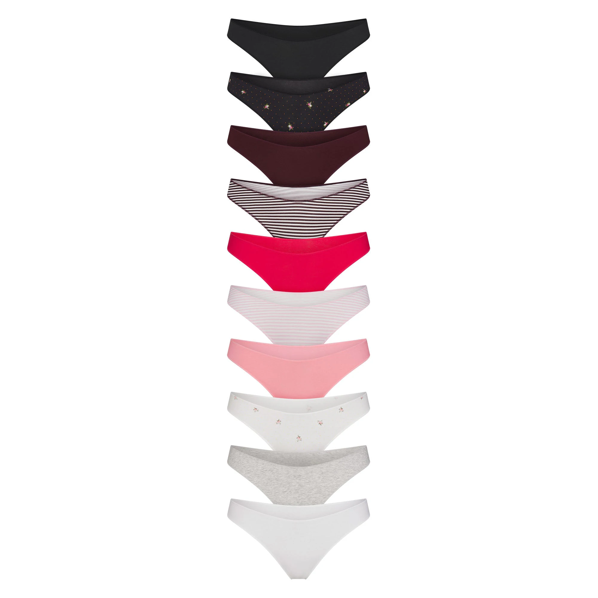 LIGHTWEIGHT COTTON THONG 10-PACK | MICRO DOT FLORAL MULTI & LAYS FLAT ON A WHITE BACKGROUND | FLT