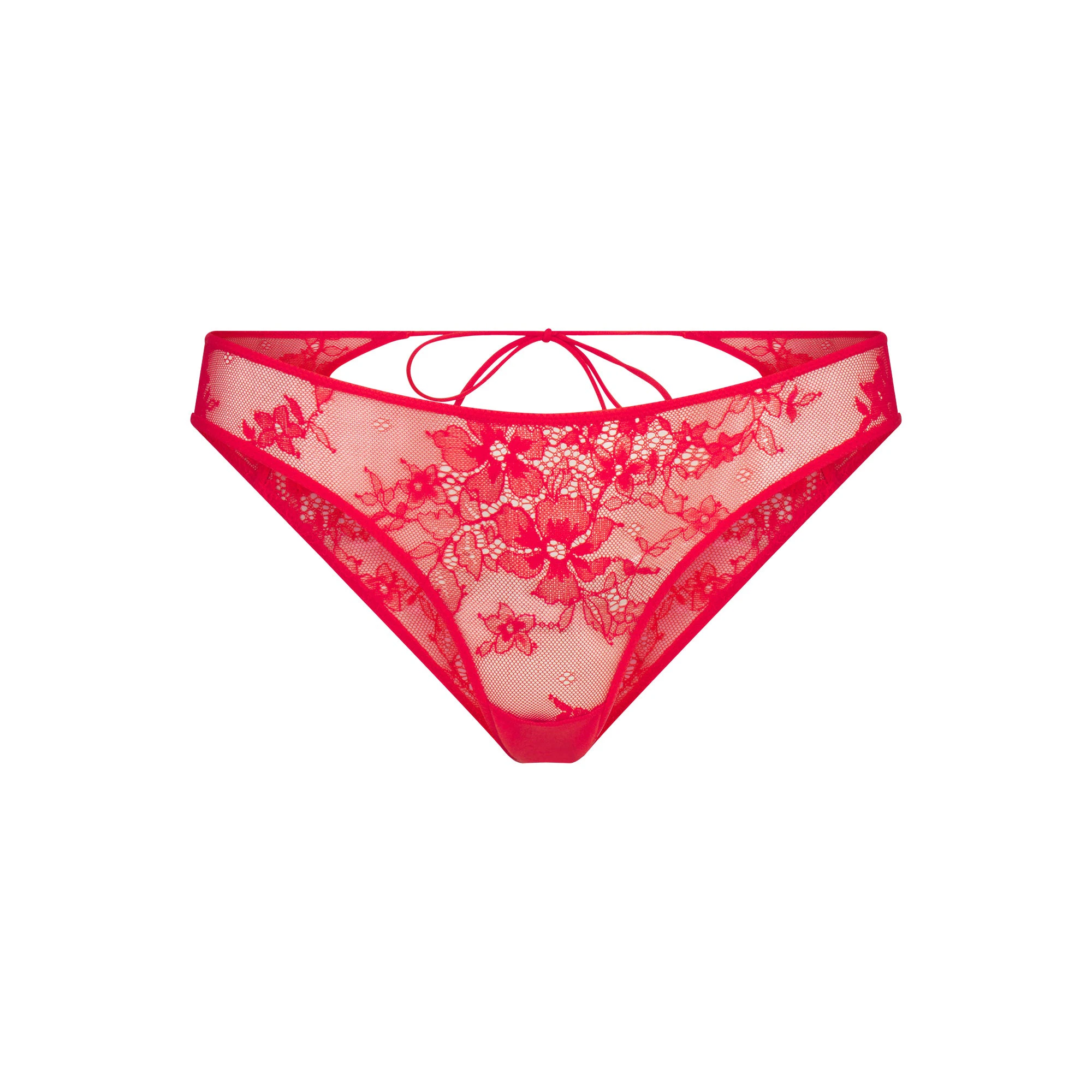 ULTRA FINE LACE PEEK-A-BOO BIKINI | RUBY FLAT ON A WHITE BACKGROUND | FLT