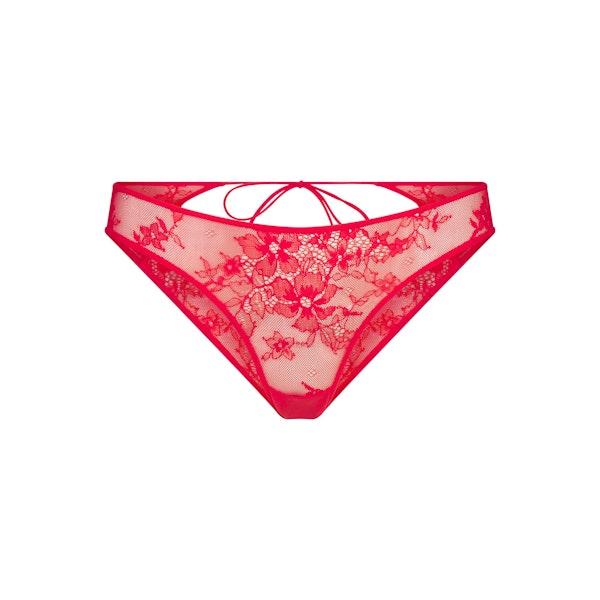 ULTRA FINE LACE PEEK-A-BOO BIKINI | RUBY FLAT ON A WHITE BACKGROUND | FLT
