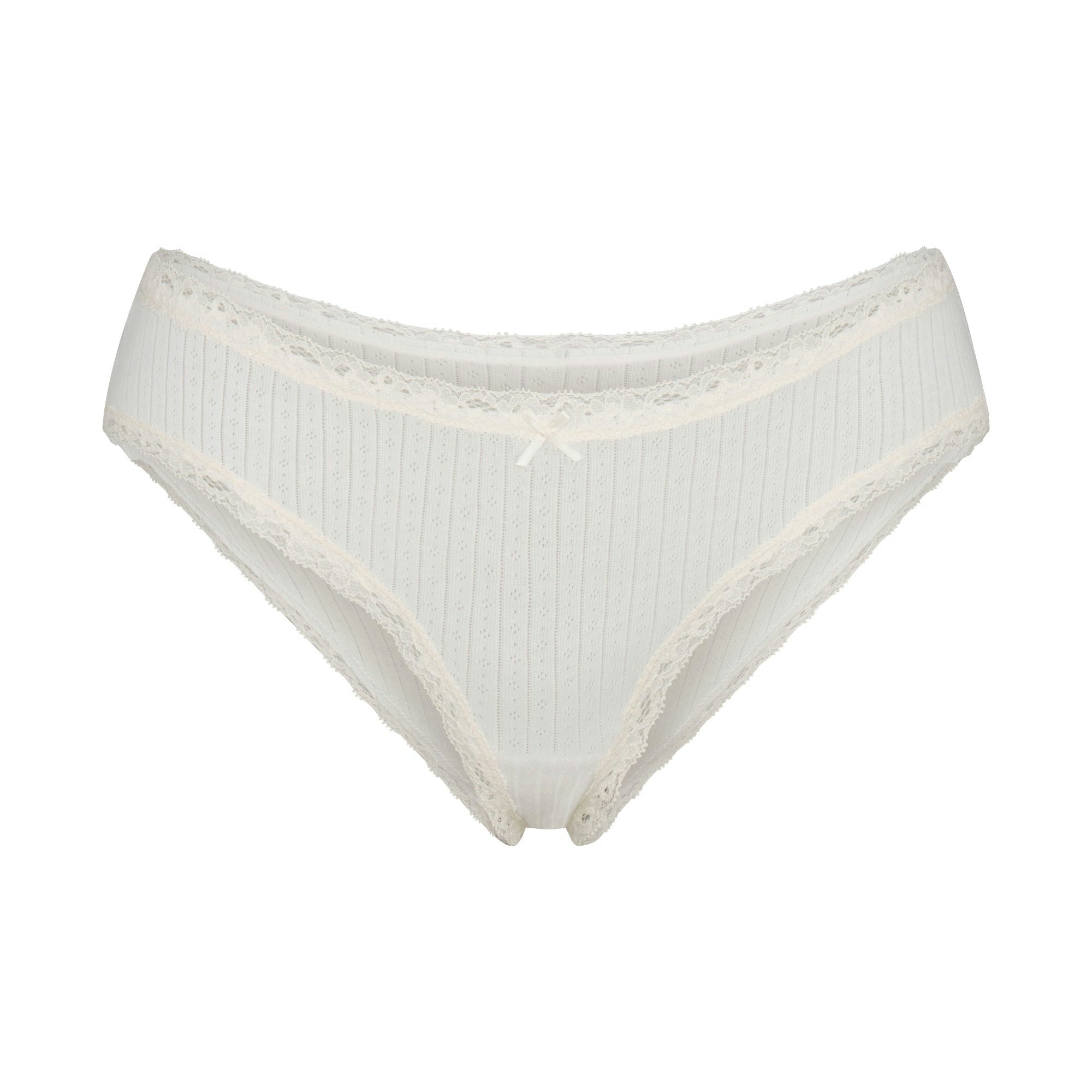 LIGHTWEIGHT COTTON POINTELLE LACE BRIEF | MARBLE TONAL FLAT ON A WHITE BACKGROUND | FLT