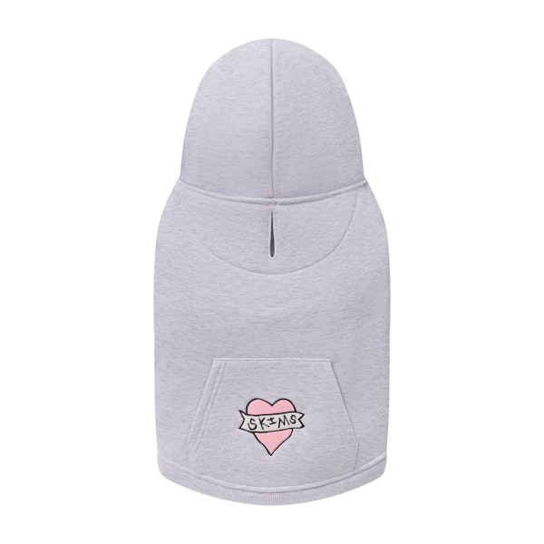 COTTON FLEECE PET HOODIE | LIGHT HEATHER GREY LOGO HEART FLAT ON A WHITE BACKGROUND | FLT