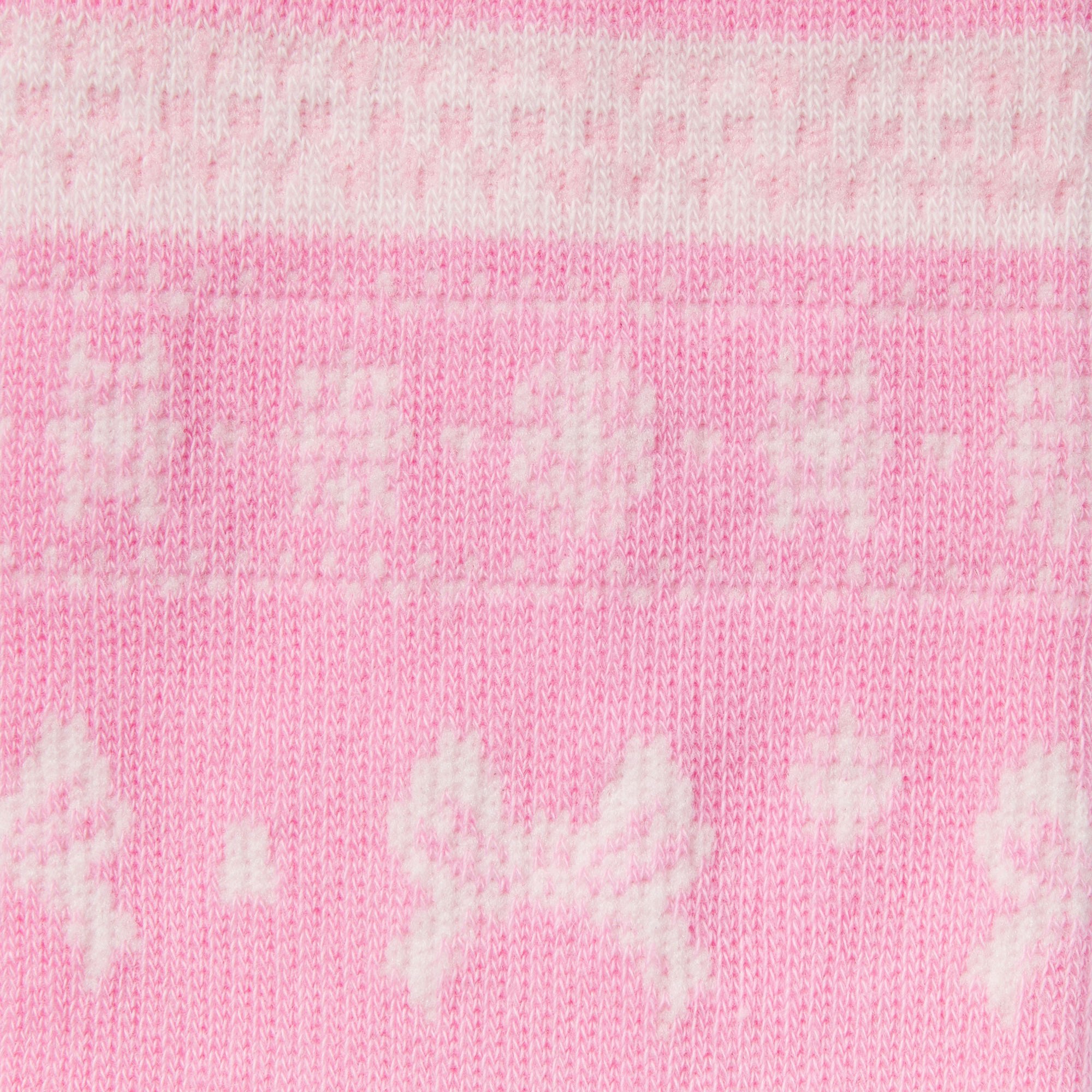 LETTUCE EDGE QUARTER CREW SOCK | BUBBLE GUM BOW FAIR ISLE FLAT ON A WHITE BACKGROUND | ADDITIONAL FABRIC DETAILS