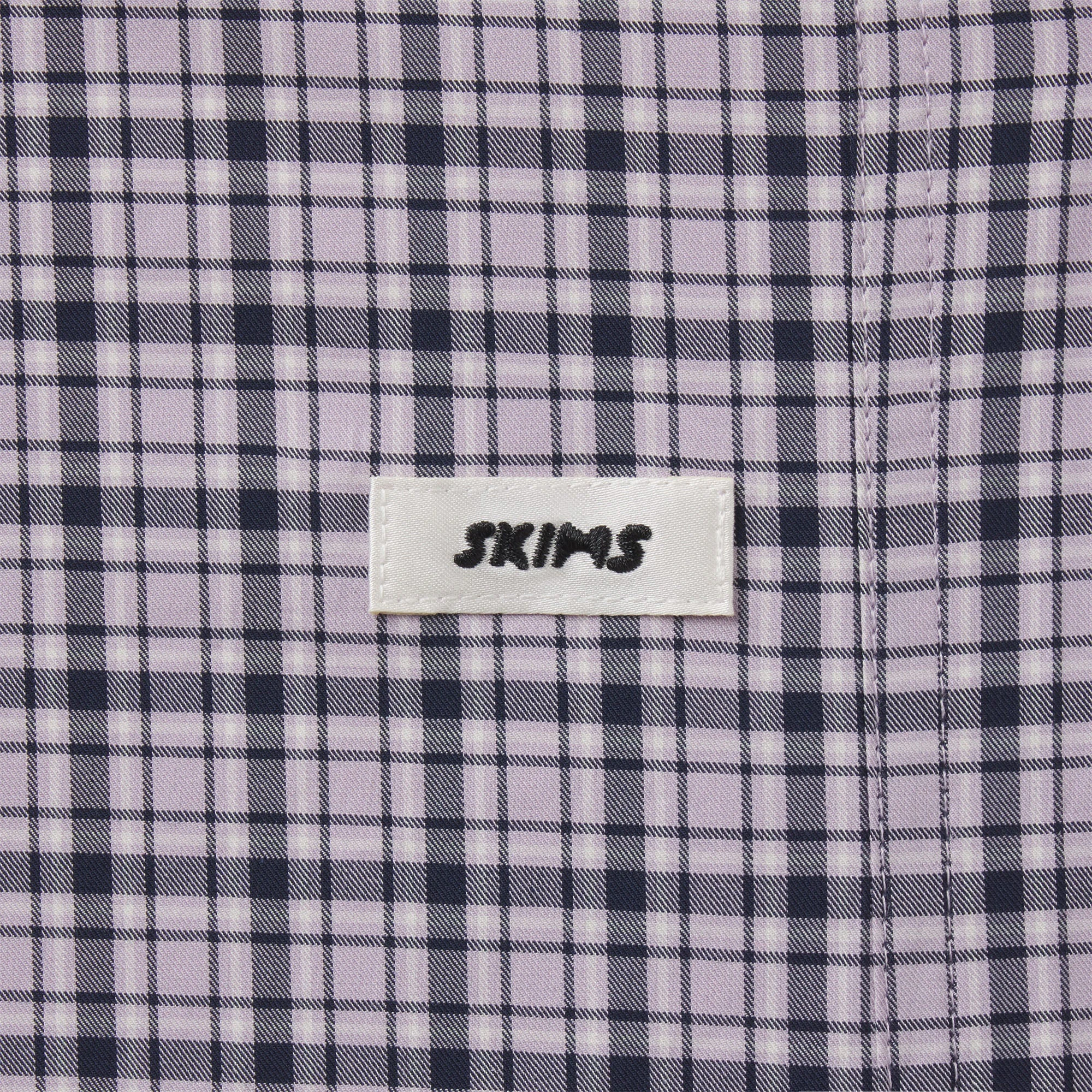COTTON POPLIN SLEEP CROPPED BUTTON UP AND BLOOMER SET | IRIS MICA NAVY CHECK & LAYS FLAT ON A WHITE BACKGROUND | FLT