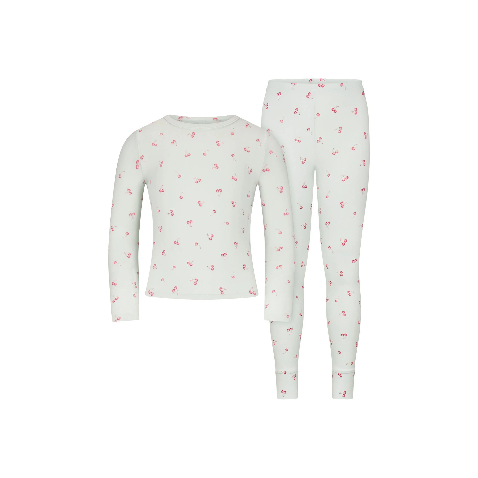 SKIMS SLEEP KIDS SLEEP SET | CLOUD CHERRY PRINT FLAT ON A WHITE BACKGROUND | FLT