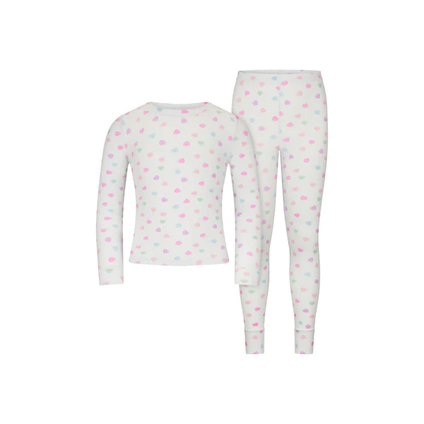 SOFT LOUNGE KIDS SLEEP SET | CLOUD CANDY HEART PRINT FLAT ON A WHITE BACKGROUND | FLT