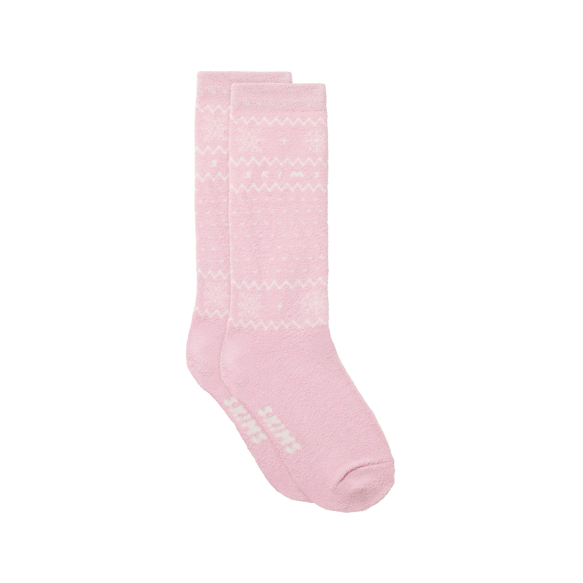 COZY LITE SOCK | BABY PINK HEART FAIR ISLE FLAT ON A WHITE BACKGROUND | FLT
