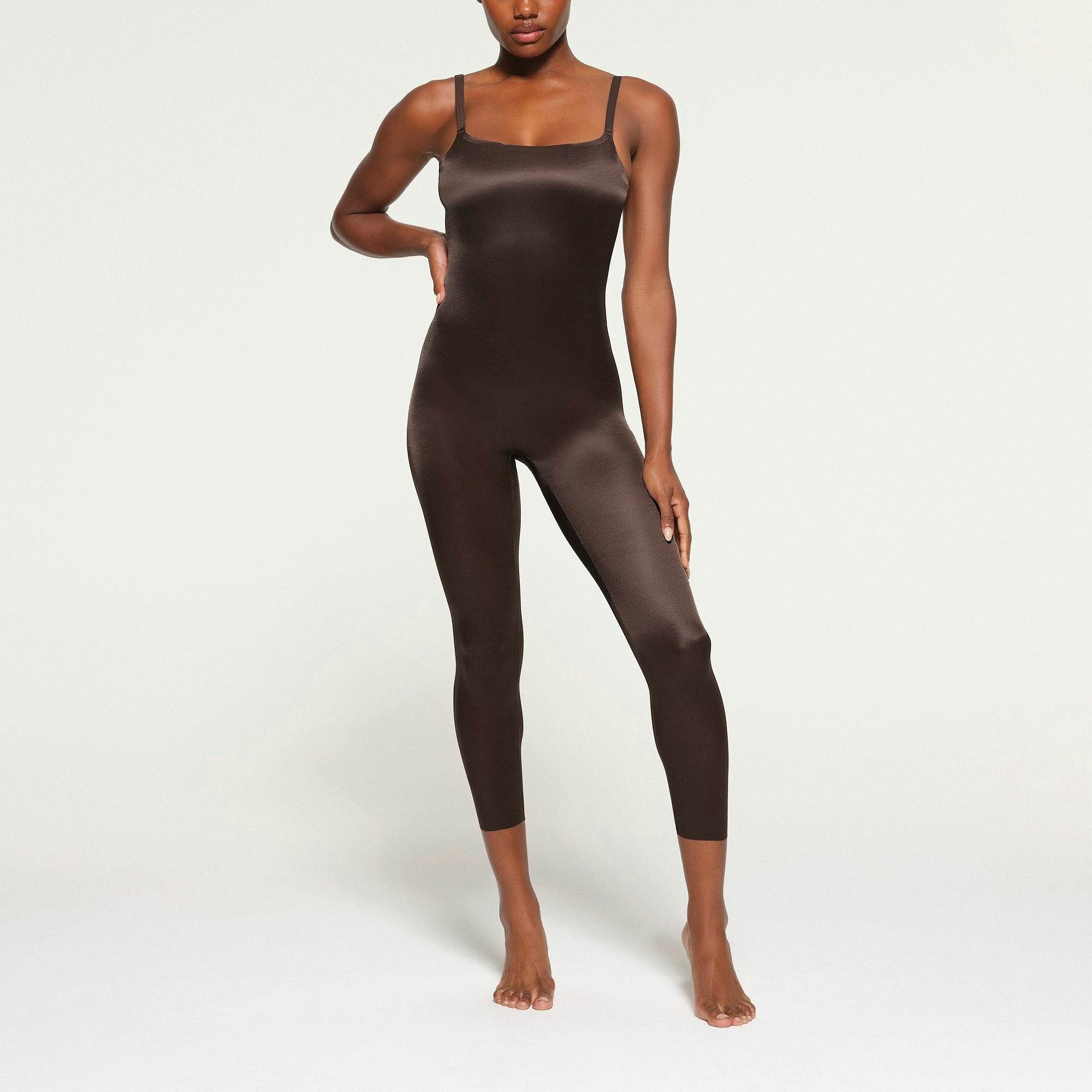 BARELY THERE LOW BACK CATSUITWORN BY A MODEL IN FRONT VIEW