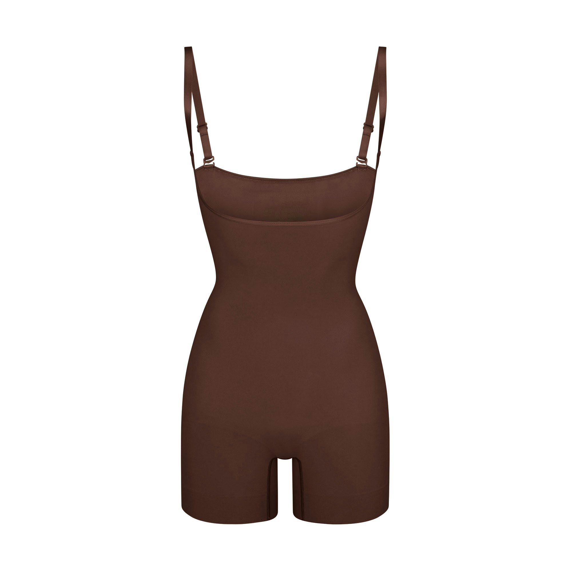 SEAMLESS SCULPT OPEN BUST SHORTIE BODYSUIT | COCOA (ONESIES, BODYSUITS) LAYS FLAT ON A WHITE BACKGROUND