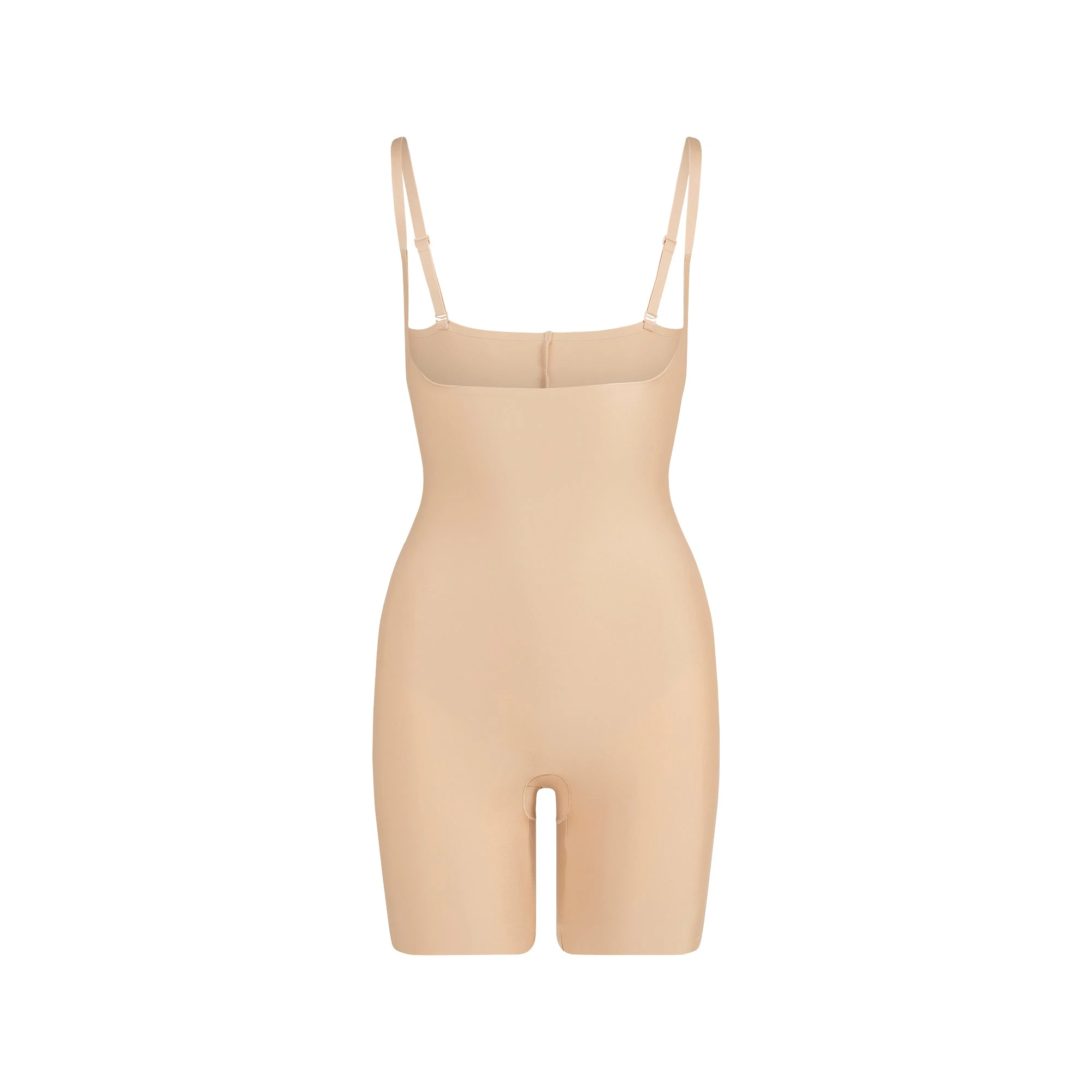 SKIMS BODY CORE SCULPT OPEN BUST MID THIGH BODYSUIT | CLAY FLAT ON A WHITE BACKGROUND | FLT