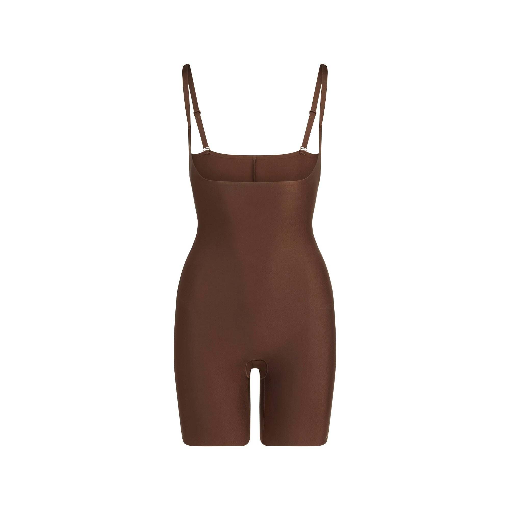 SKIMS BODY CORE SCULPT OPEN BUST MID THIGH BODYSUIT | COCOA FLAT ON A WHITE BACKGROUND | FLT