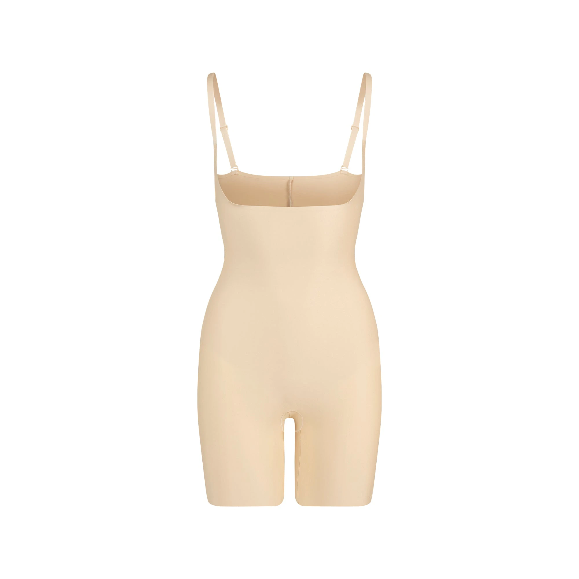SKIMS BODY CORE SCULPT OPEN BUST MID THIGH BODYSUIT | SAND FLAT ON A WHITE BACKGROUND | FLT