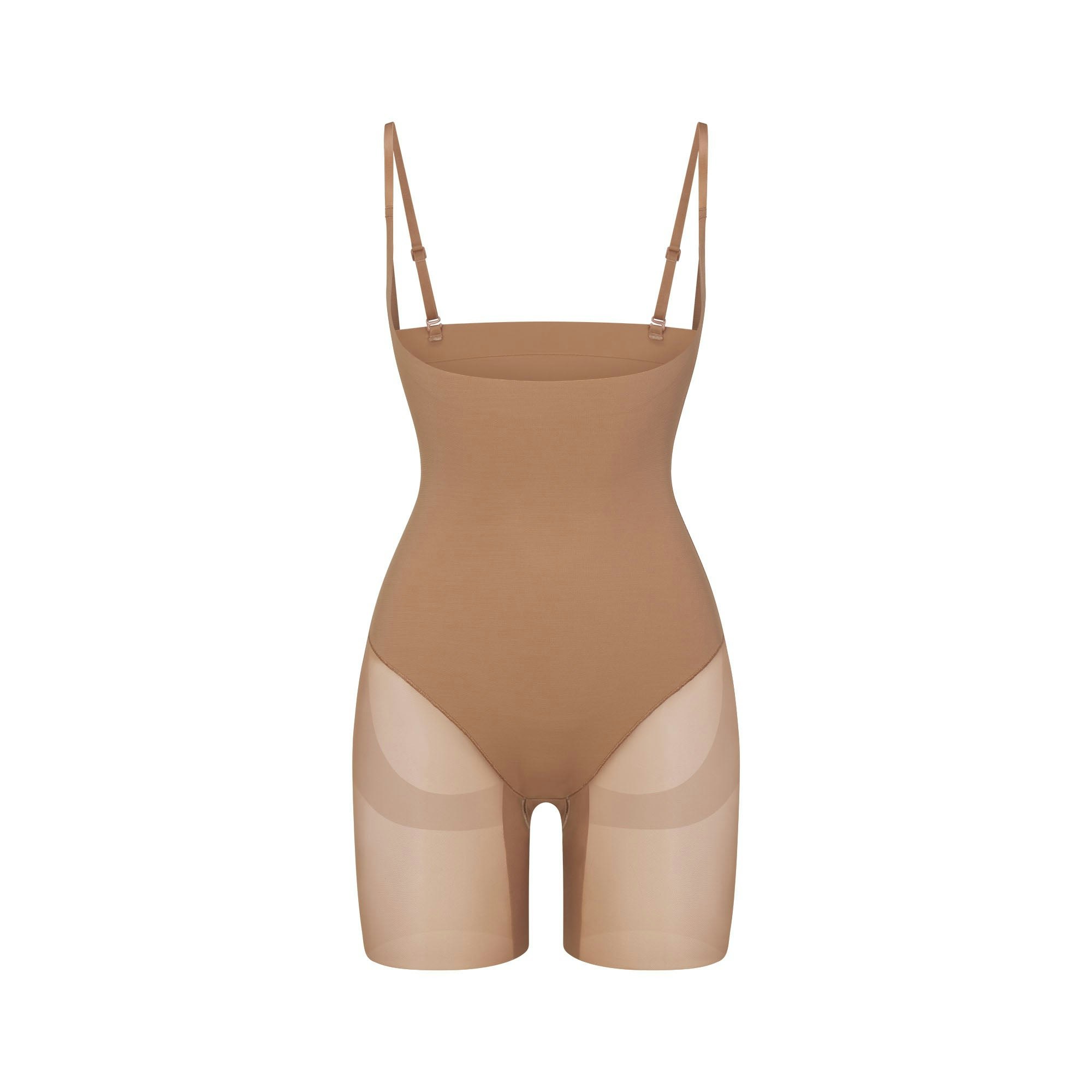 POWER MESH SHAPEWEAR CORE SCULPT OPEN BUST MID THIGH BODYSUIT | SIENNA FLAT ON A WHITE BACKGROUND | FLT
