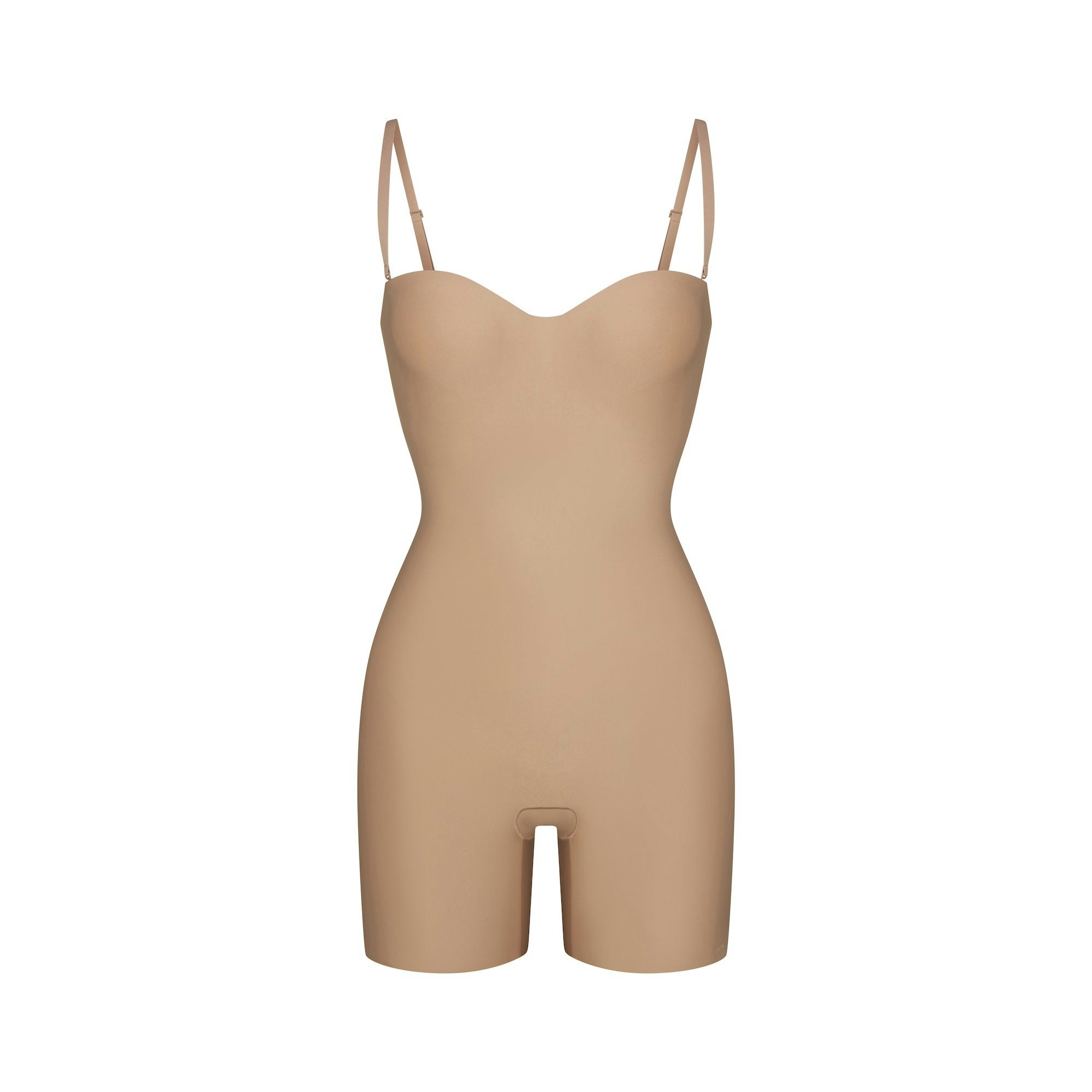 SKIMS BODY CORE SCULPT UNDERWIRE MID THIGH BODYSUIT | CLAY (SHAPEWEAR BODYSUITS) FLAT ON A WHITE BACKGROUND | FLT