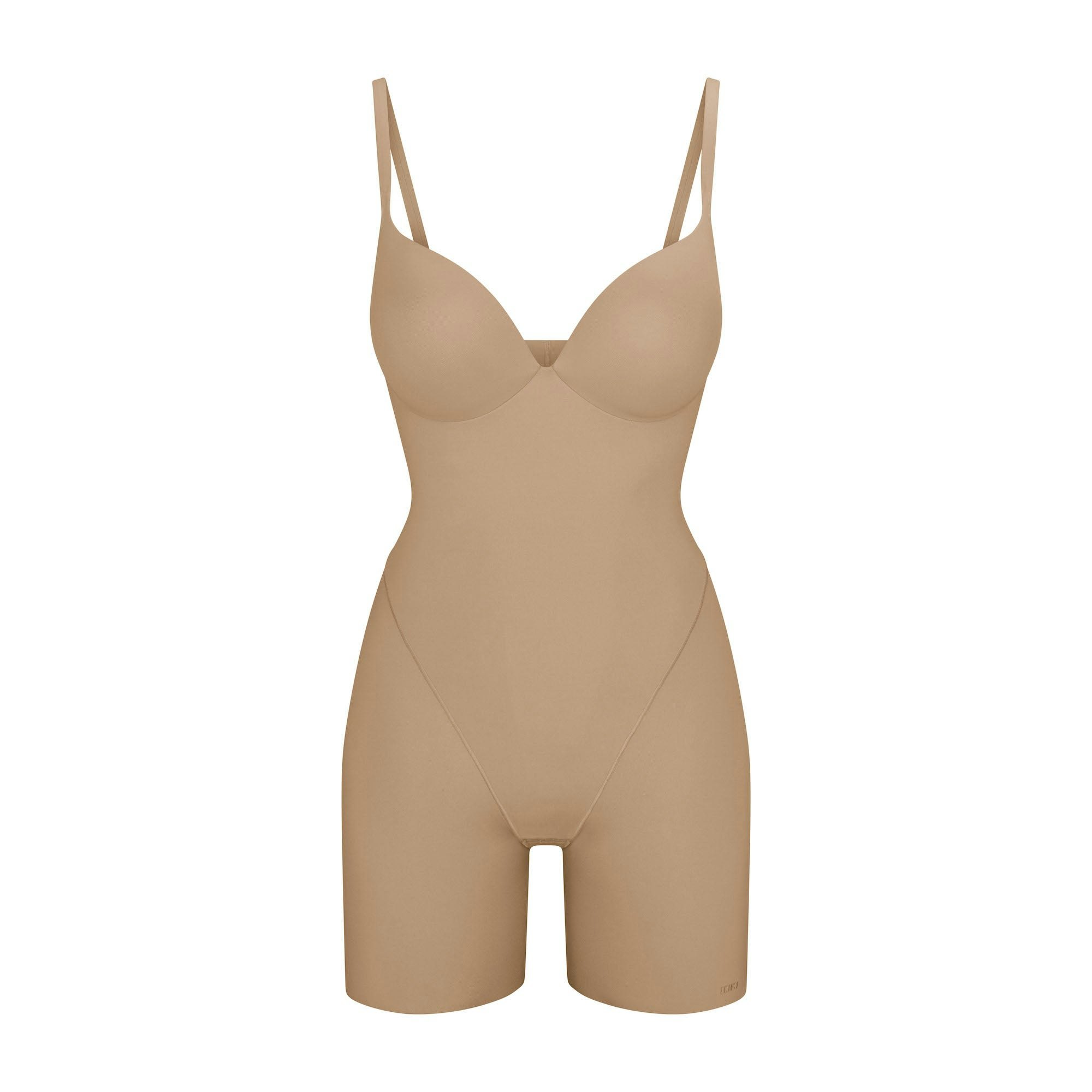 SKIMS ULTIMATE BODY PUSH-UP BUTT ENHANCING PADDED MID THIGH BODYSUIT | CLAY FLAT ON A WHITE BACKGROUND | FLT | FLT
