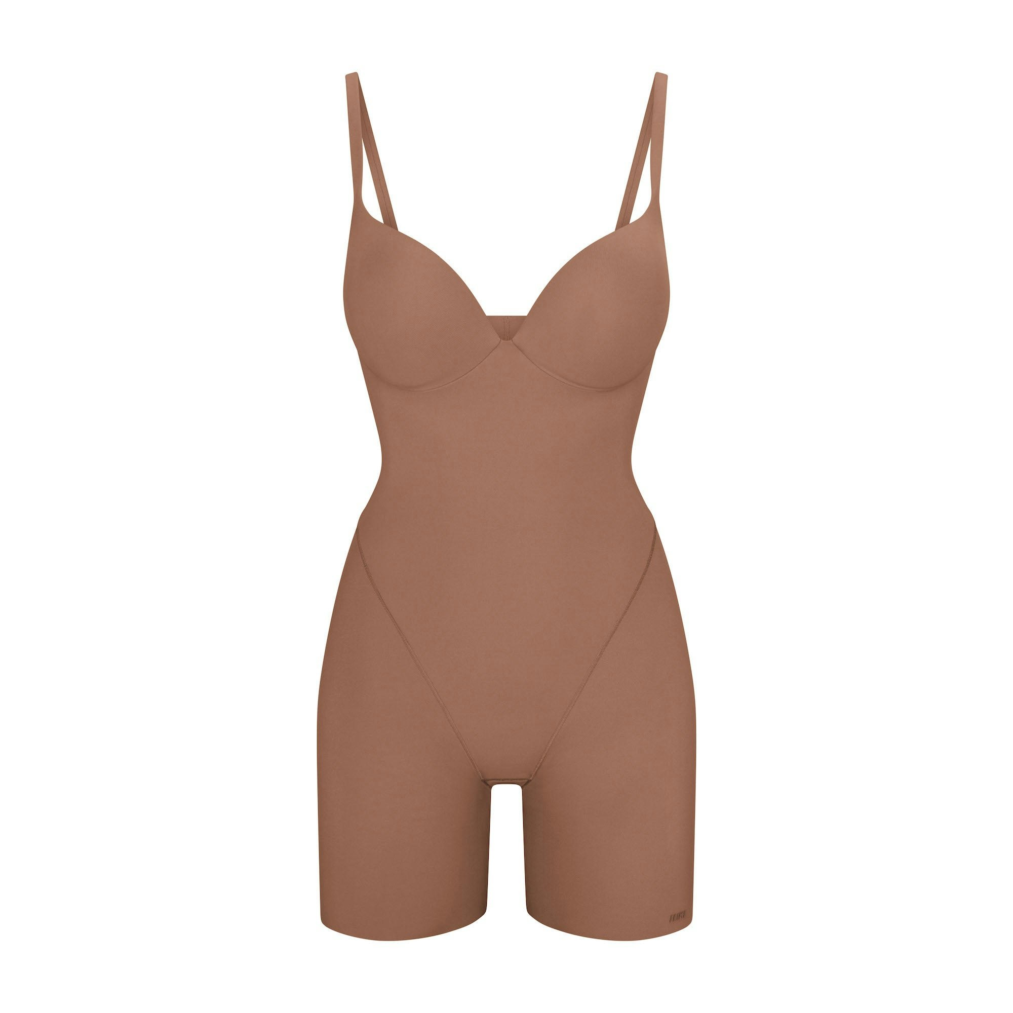 SKIMS ULTIMATE BODY PUSH-UP BUTT ENHANCING PADDED MID THIGH BODYSUIT | SIENNA FLAT ON A WHITE BACKGROUND | FLT | FLT