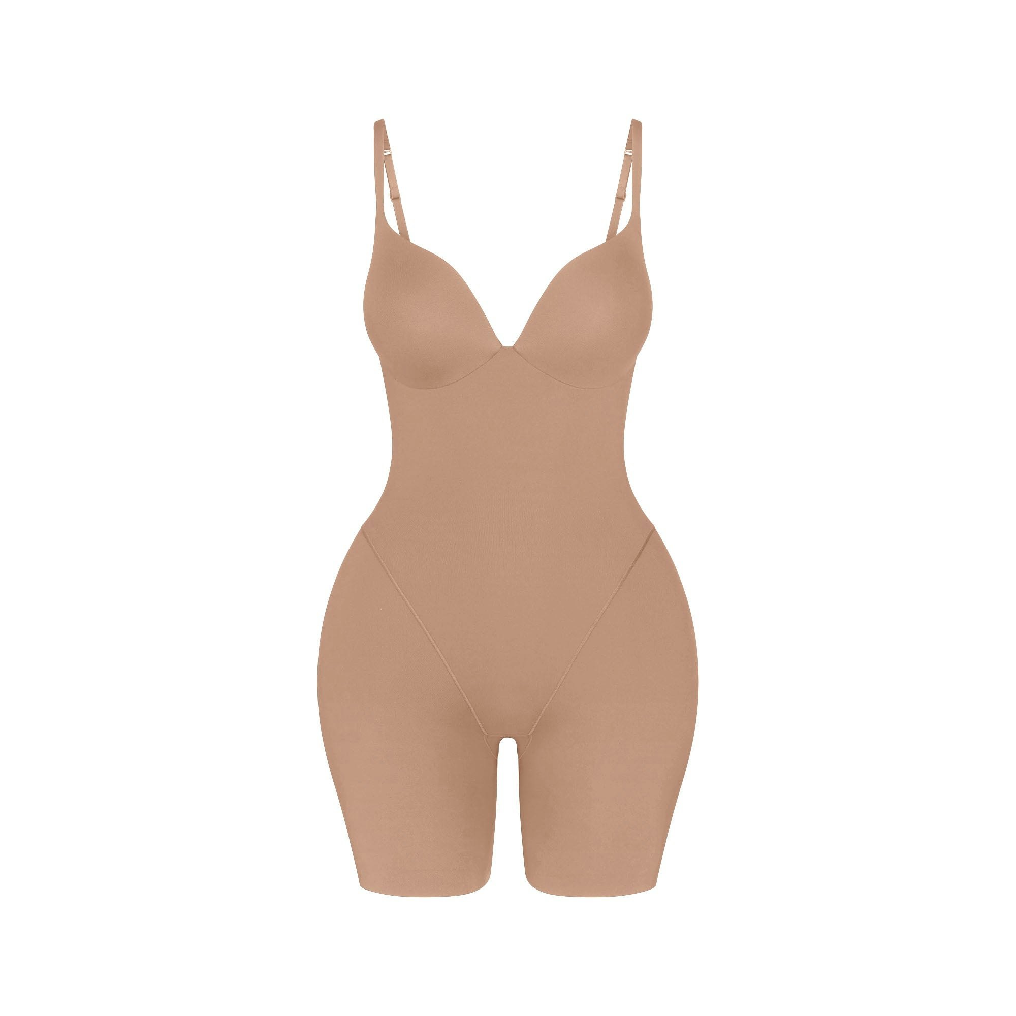 SKIMS ULTIMATE BODY BUTT AND HIP ENHANCING MID THIGH BODYSUIT | SIENNA FLAT ON A WHITE BACKGROUND | FLT