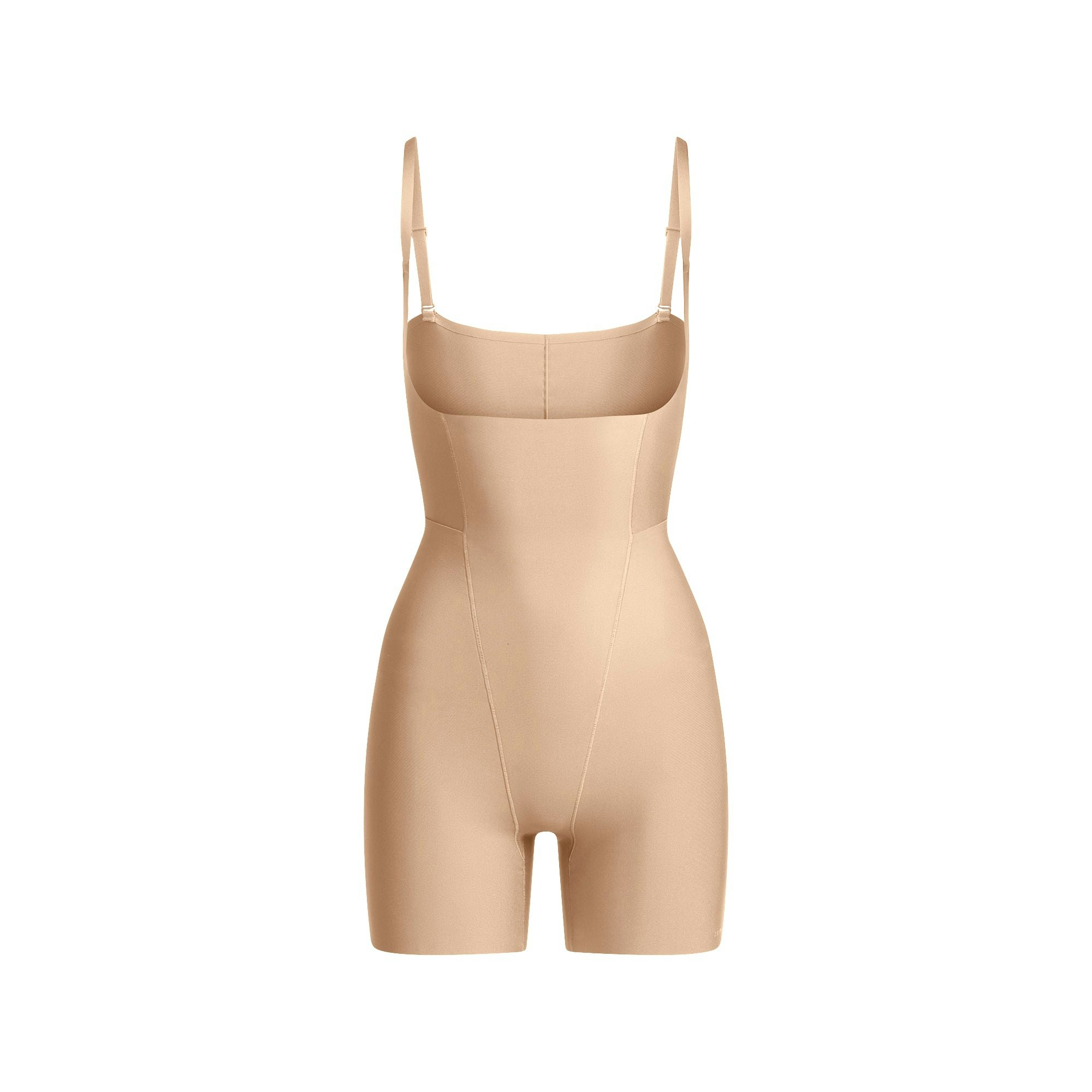 SKIMS BODY CORE SCULPT FUNCTIONAL MID THIGH BODYSUIT | CLAY FLAT ON A WHITE BACKGROUND | FLT