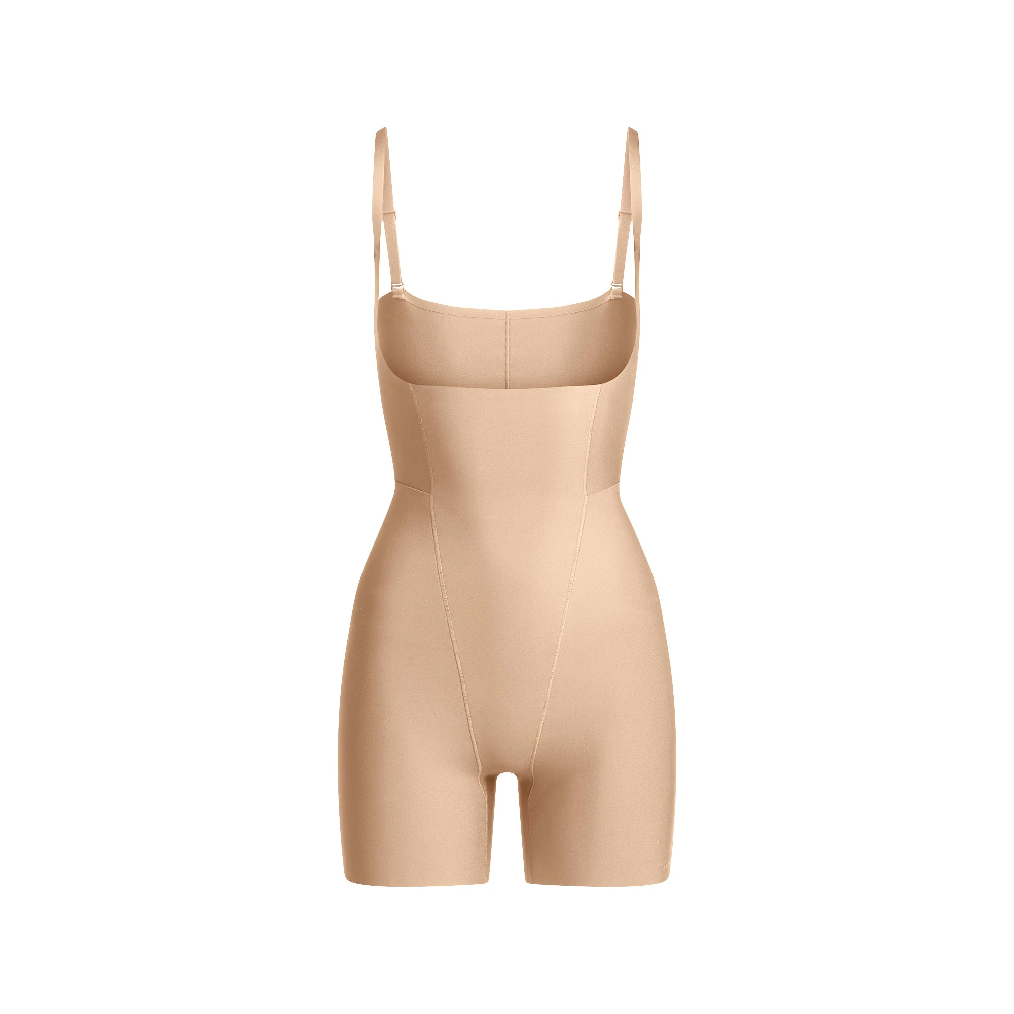 SKIMS BODY CORE SCULPT FUNCTIONAL MID THIGH BODYSUIT | CLAY FLAT ON A WHITE BACKGROUND | FLT