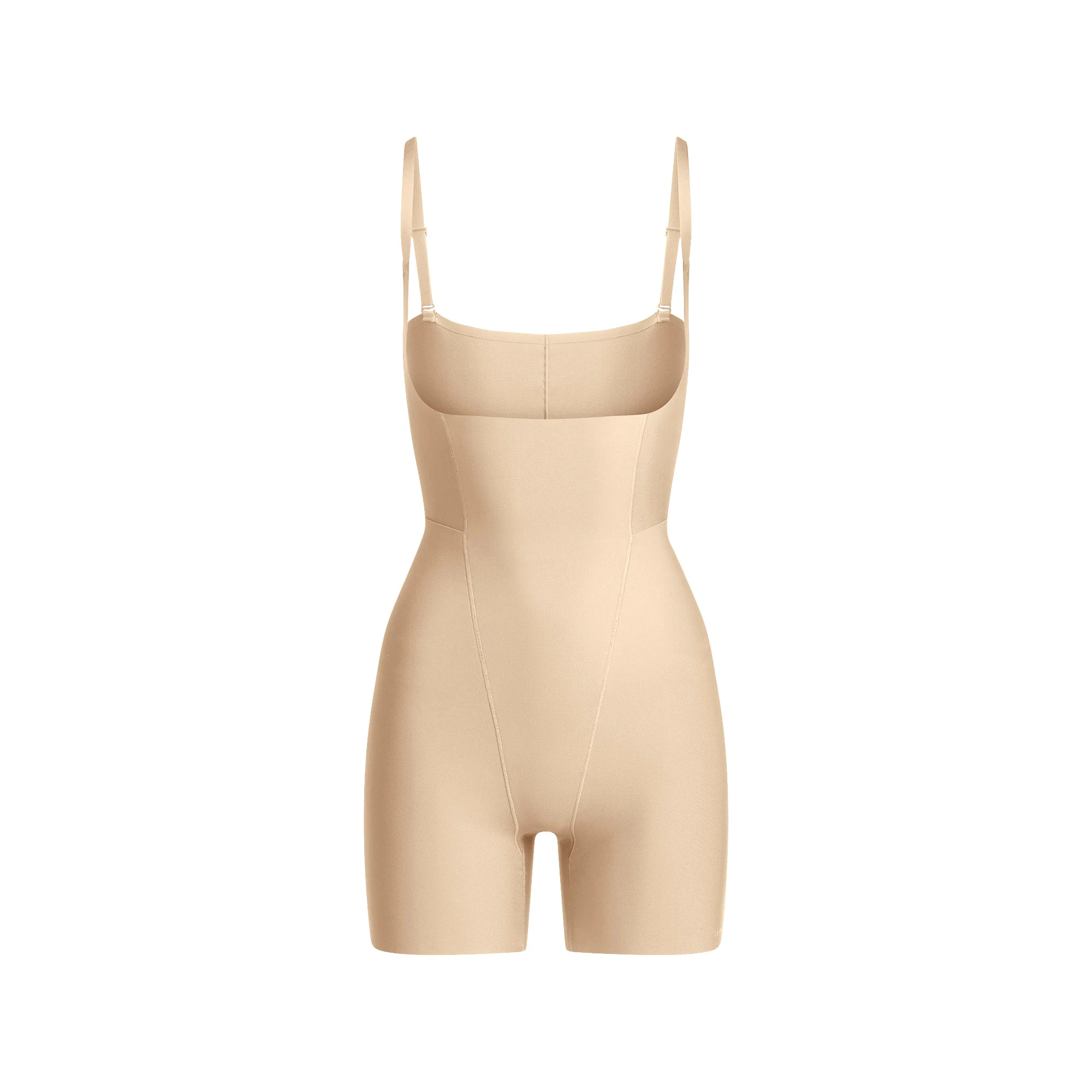 SKIMS BODY CORE SCULPT FUNCTIONAL MID THIGH BODYSUIT | SAND FLAT ON A WHITE BACKGROUND | FLT