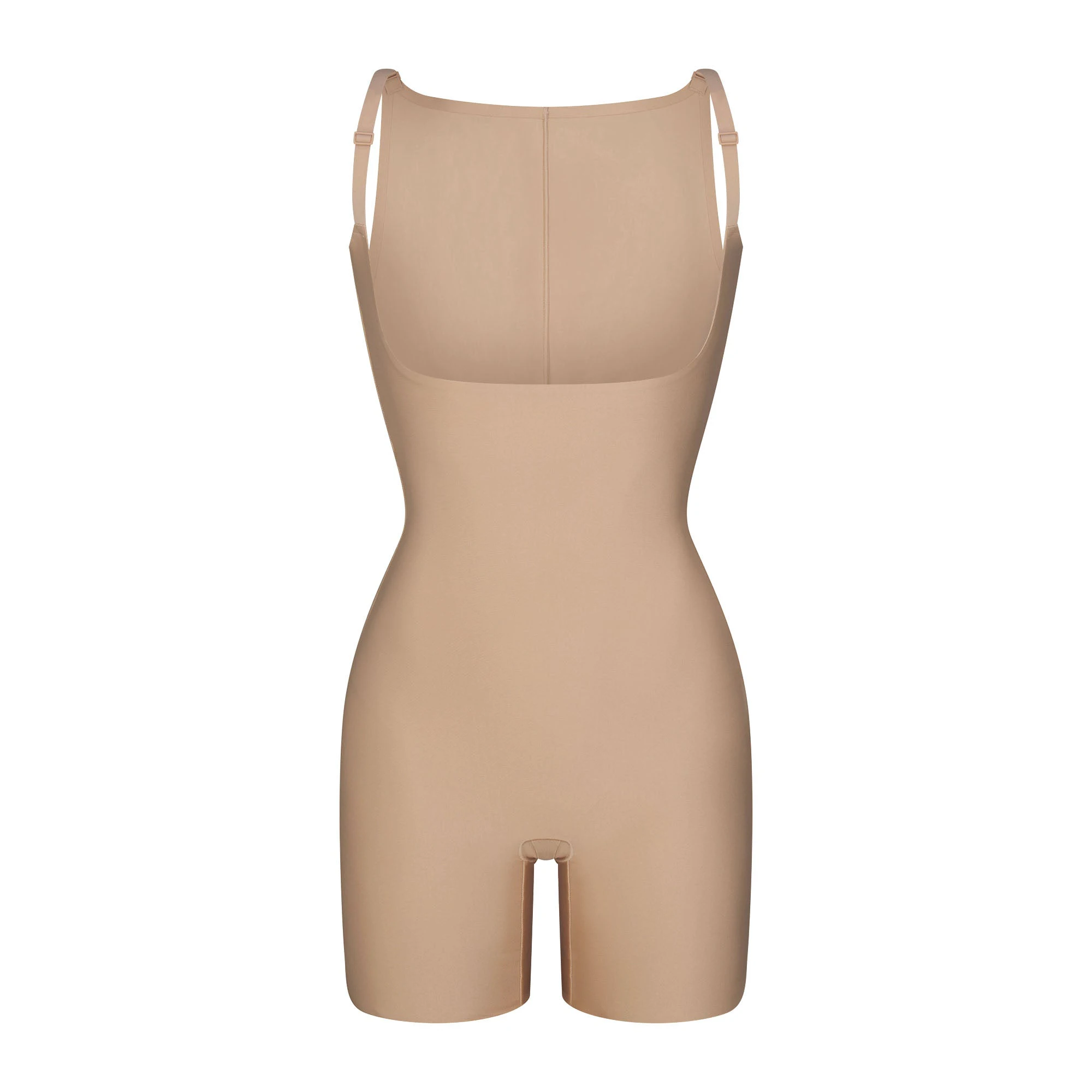 SKIMS BODY CORE SCULPT BACK SMOOTHING OPEN BUST MID THIGH BODYSUIT | CLAY FLAT ON A WHITE BACKGROUND | FLT