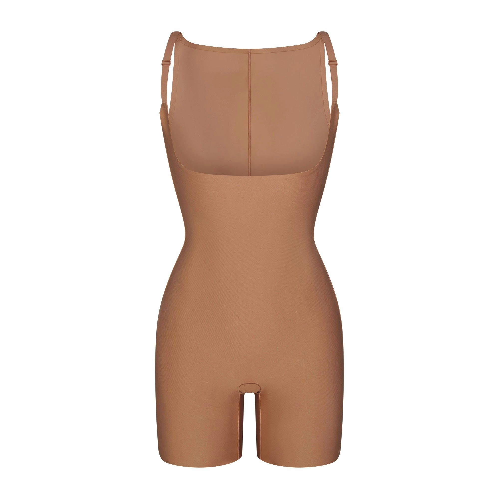 SKIMS BODY CORE SCULPT BACK SMOOTHING OPEN BUST MID THIGH BODYSUIT | SIENNA FLAT ON A WHITE BACKGROUND | FLT