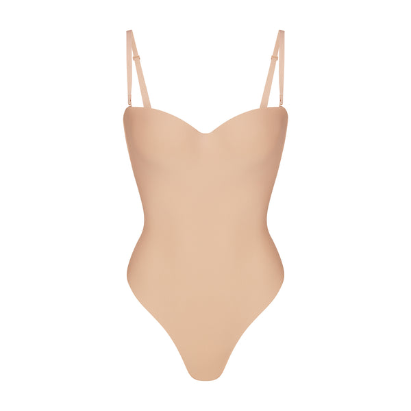 SKIMS BODY UNLINED PLUNGE THONG BODYSUIT | CLAY