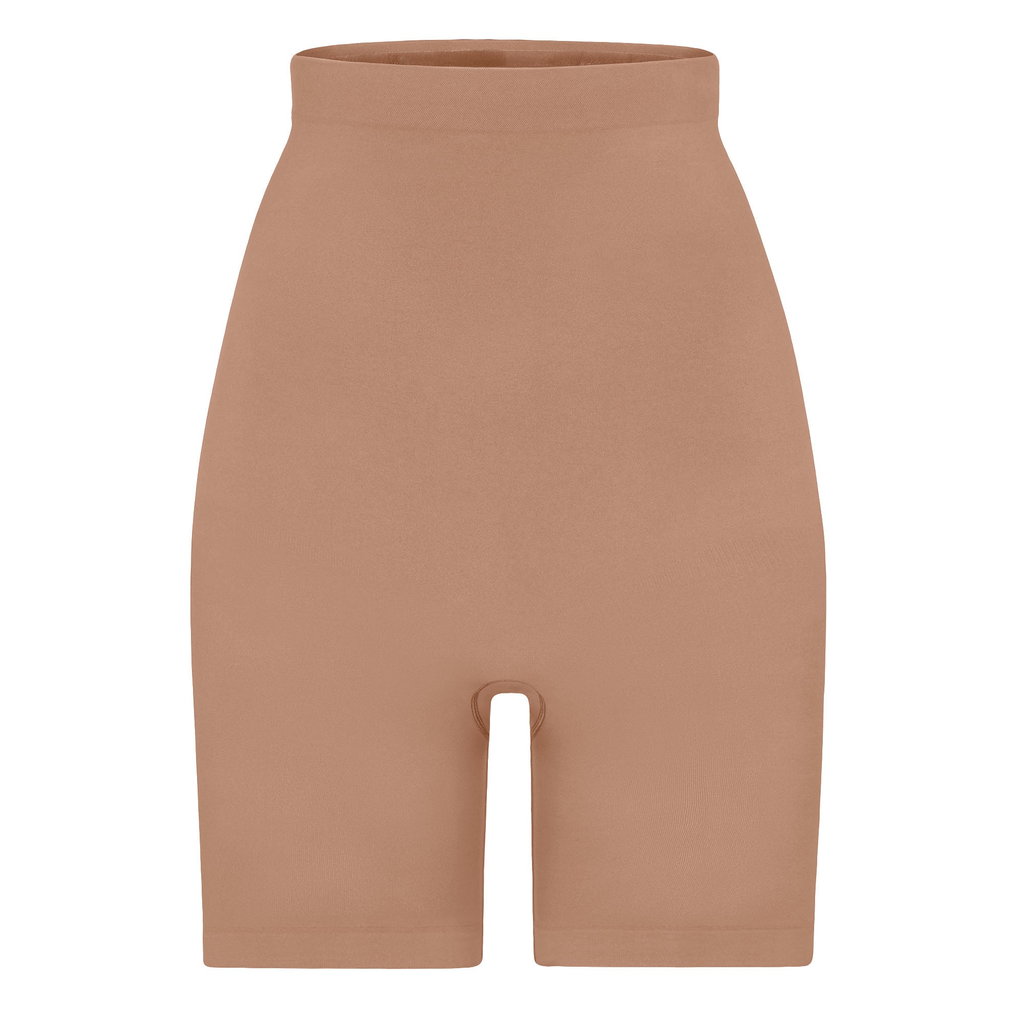 SEAMLESS SCULPT HIGH-WAISTED ABOVE THE KNEE SHORT | SIENNA (SHAPEWEAR SHORTS, SHAPEWEAR) LAYS FLAT ON A WHITE BACKGROUND | FLT