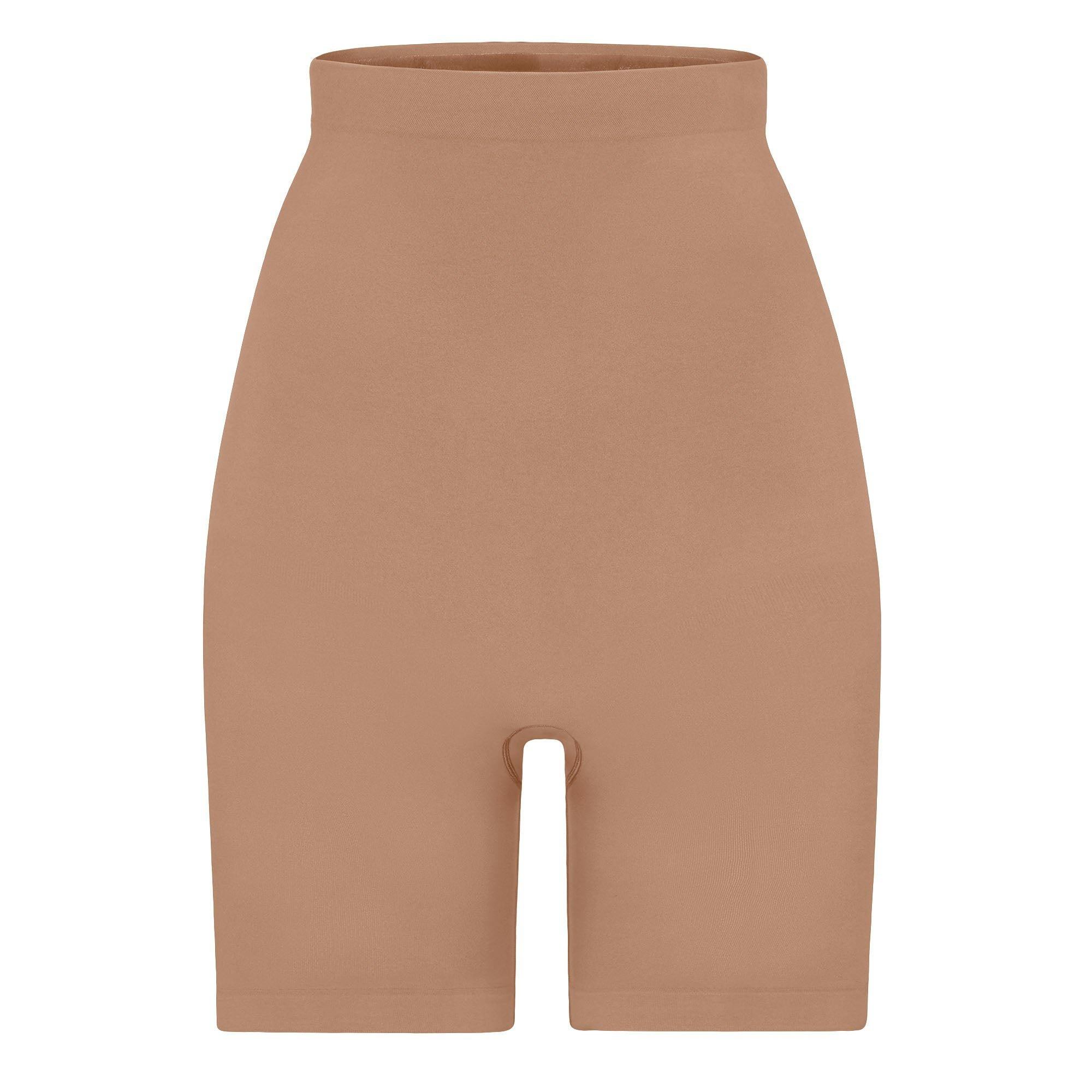 SEAMLESS SCULPT HIGH-WAISTED ABOVE THE KNEE SHORT | SIENNA (SHAPEWEAR SHORTS, SHAPEWEAR) LAYS FLAT ON A WHITE BACKGROUND | FLT