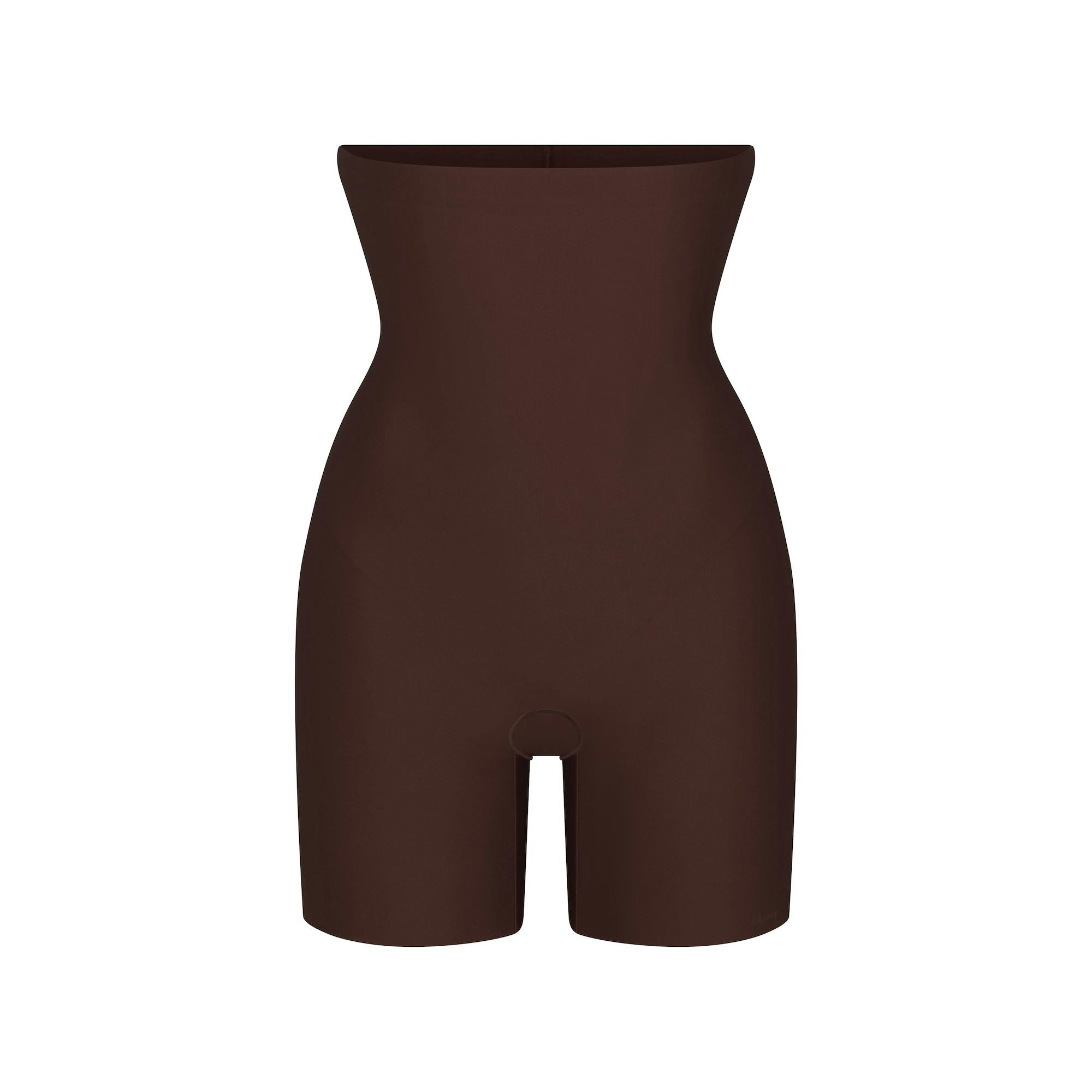 SKIMS BODY CORE SCULPT HIGH-WAISTED SHORT | COCOA (SHAPEWEAR SHORTS) FLAT ON A WHITE BACKGROUND | FLT
