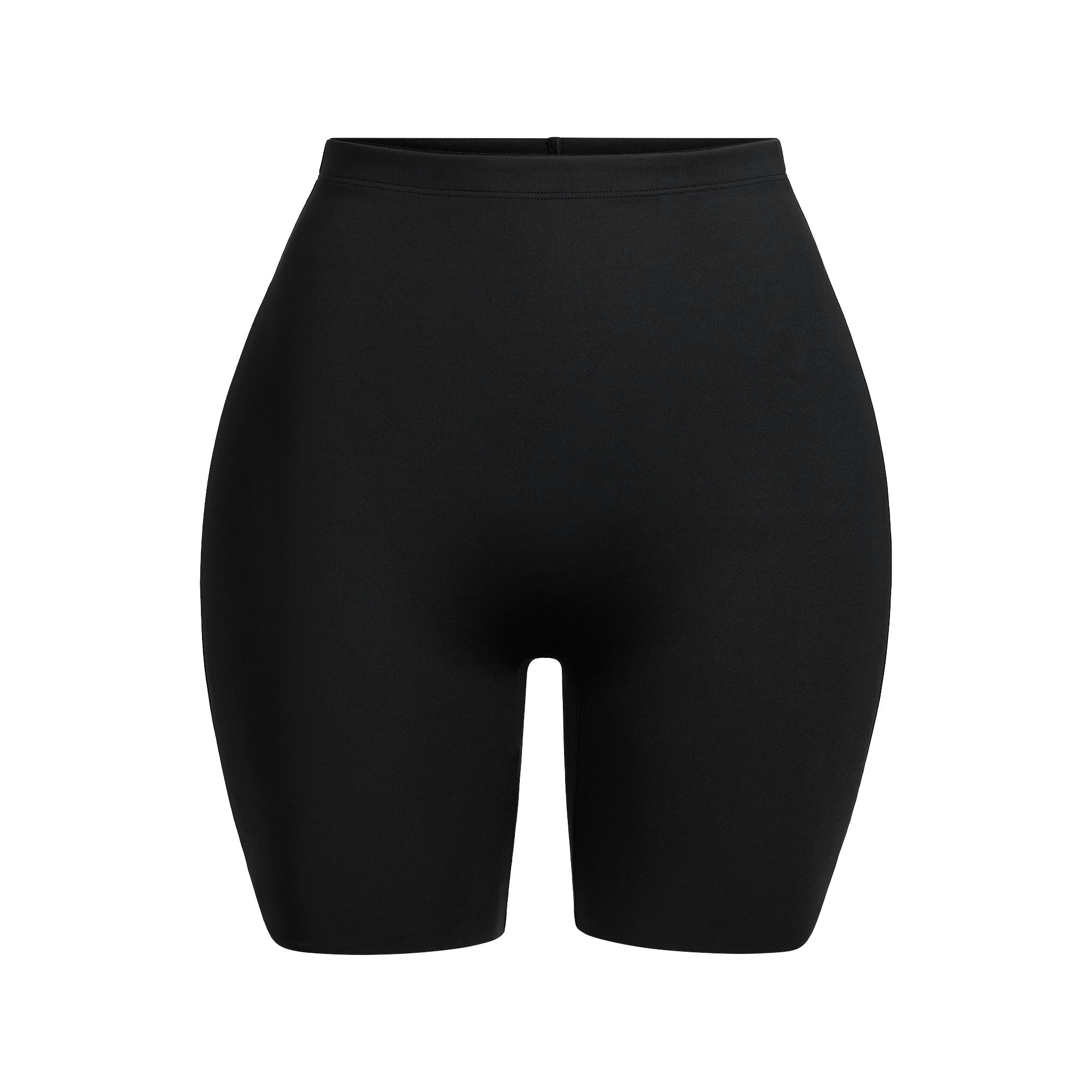 SKIMS BODY HIP ENHANCING MID THIGH SHORT | ONYX FLAT ON A WHITE BACKGROUND | FLT