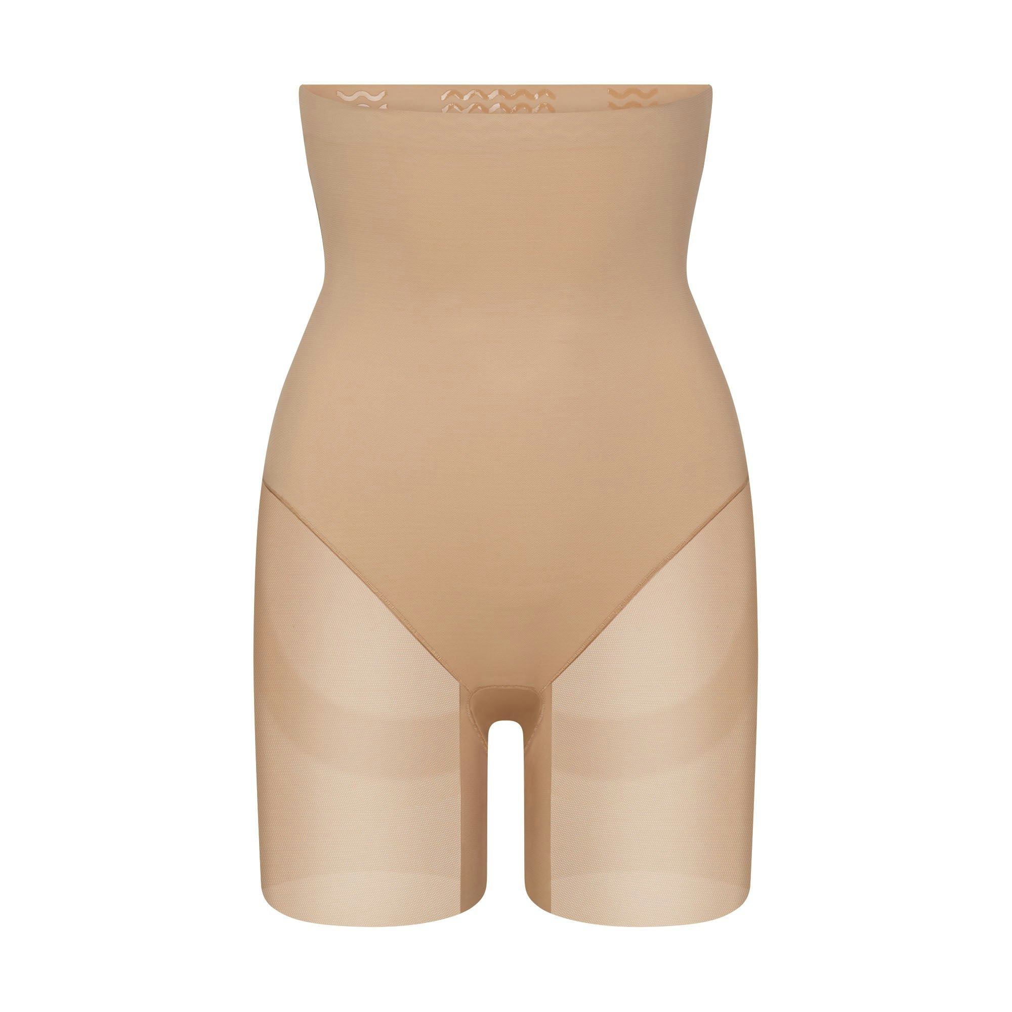 POWER MESH SHAPEWEAR CORE SCULPT HIGH-WAISTED MID THIGH SHORT | CLAY FLAT ON A WHITE BACKGROUND | FLT