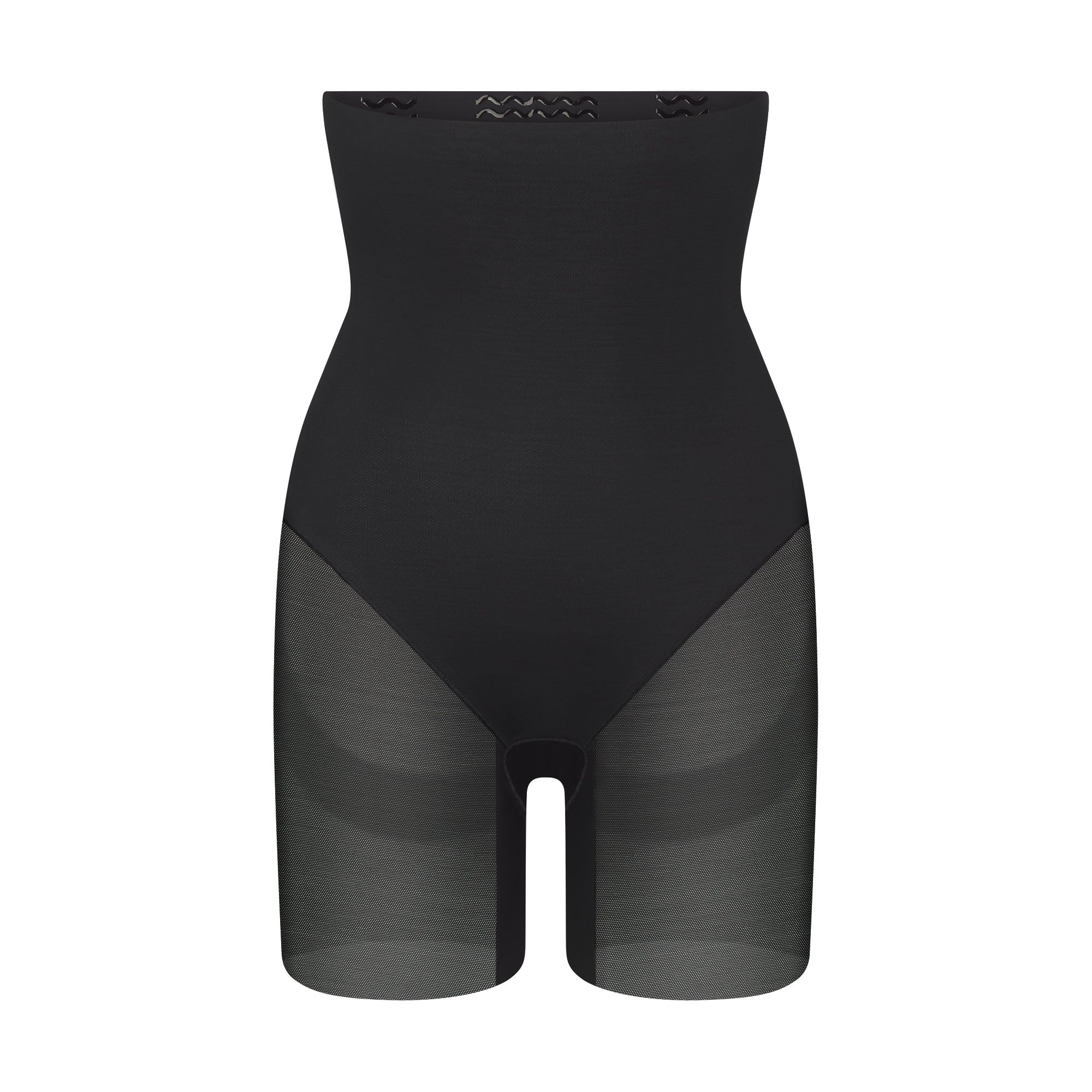 POWER MESH SHAPEWEAR CORE SCULPT HIGH-WAISTED MID THIGH SHORT | ONYX FLAT ON A WHITE BACKGROUND | FLT