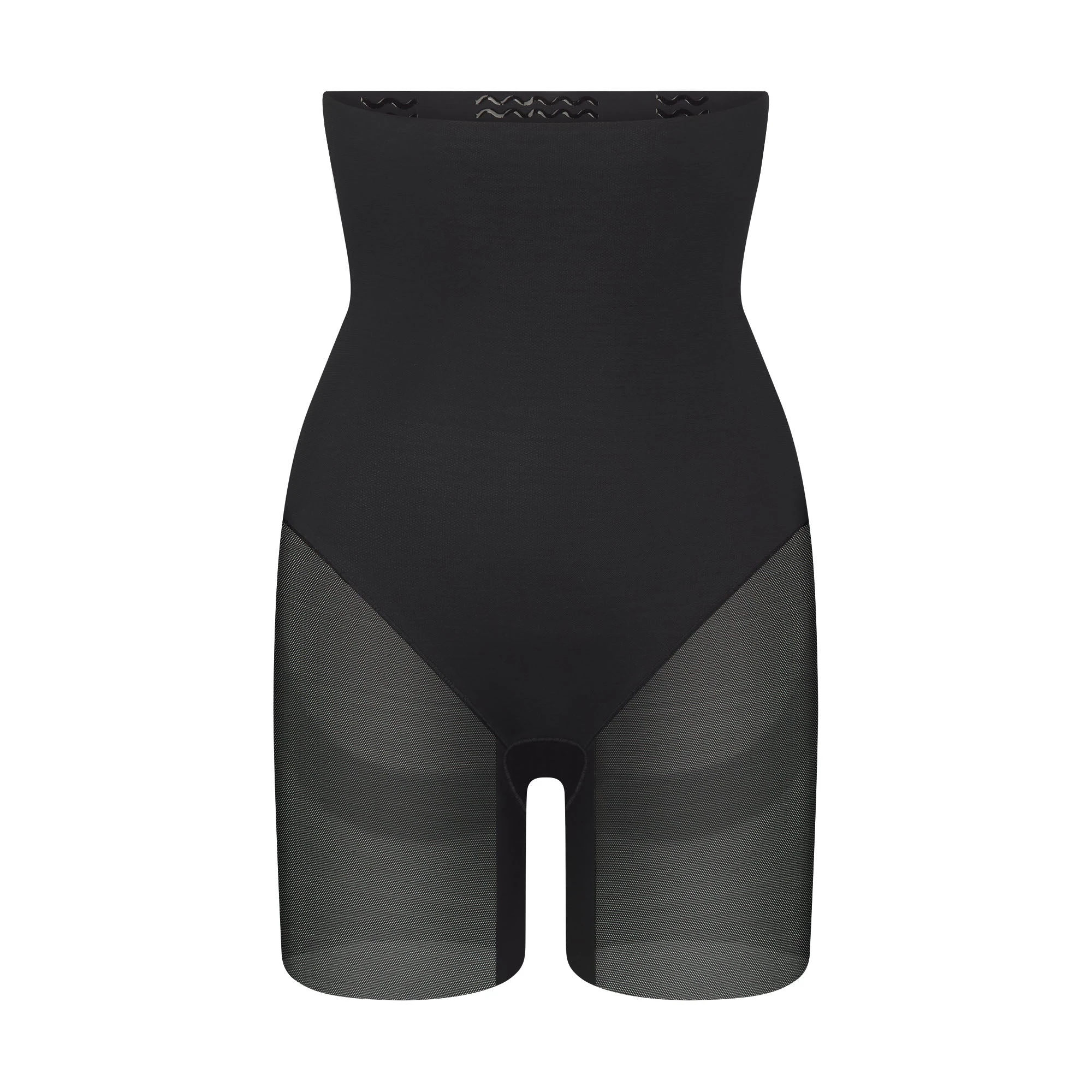 POWER MESH SHAPEWEAR CORE SCULPT HIGH-WAISTED MID THIGH SHORT | ONYX FLAT ON A WHITE BACKGROUND | FLT