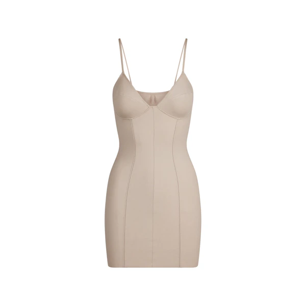 COTTON SHAPEWEAR MINI DRESS | LINEN FLAT ON A WHITE BACKGROUND | FLT