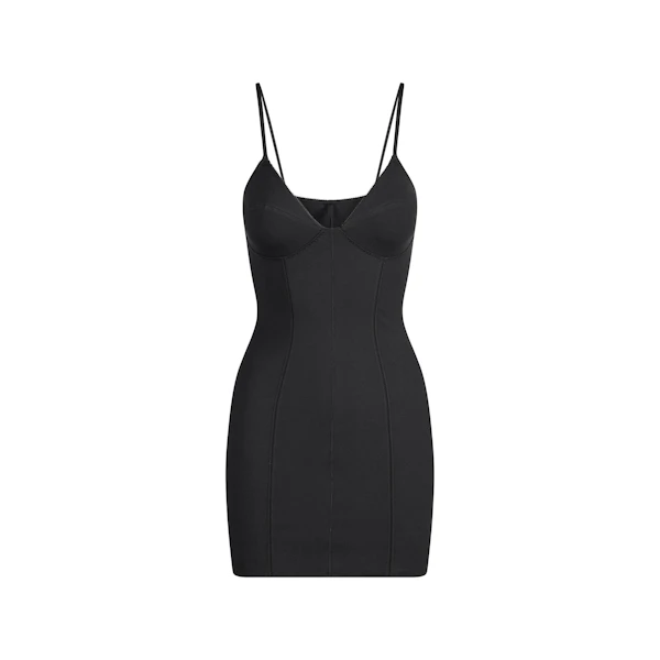 COTTON SHAPEWEAR MINI DRESS | SOOT FLAT ON A WHITE BACKGROUND | FLT