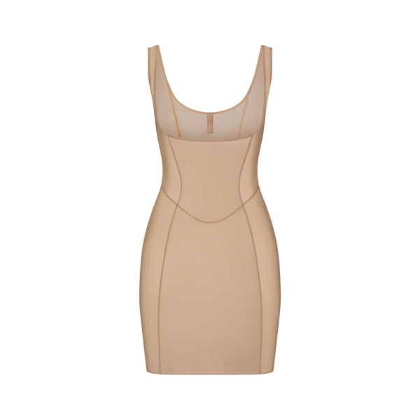 POWER MESH SHAPEWEAR OPEN BUST SLIP DRESS | CLAY FLAT ON A WHITE BACKGROUND | FLT