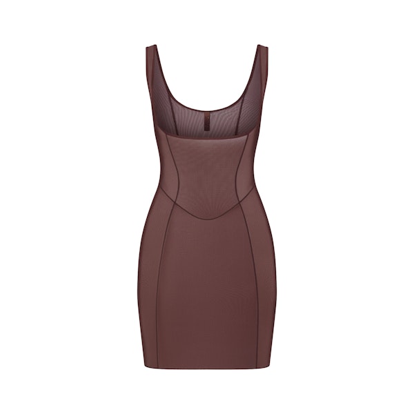 POWER MESH SHAPEWEAR OPEN BUST SLIP DRESS | COCOA FLAT ON A WHITE BACKGROUND | FLT