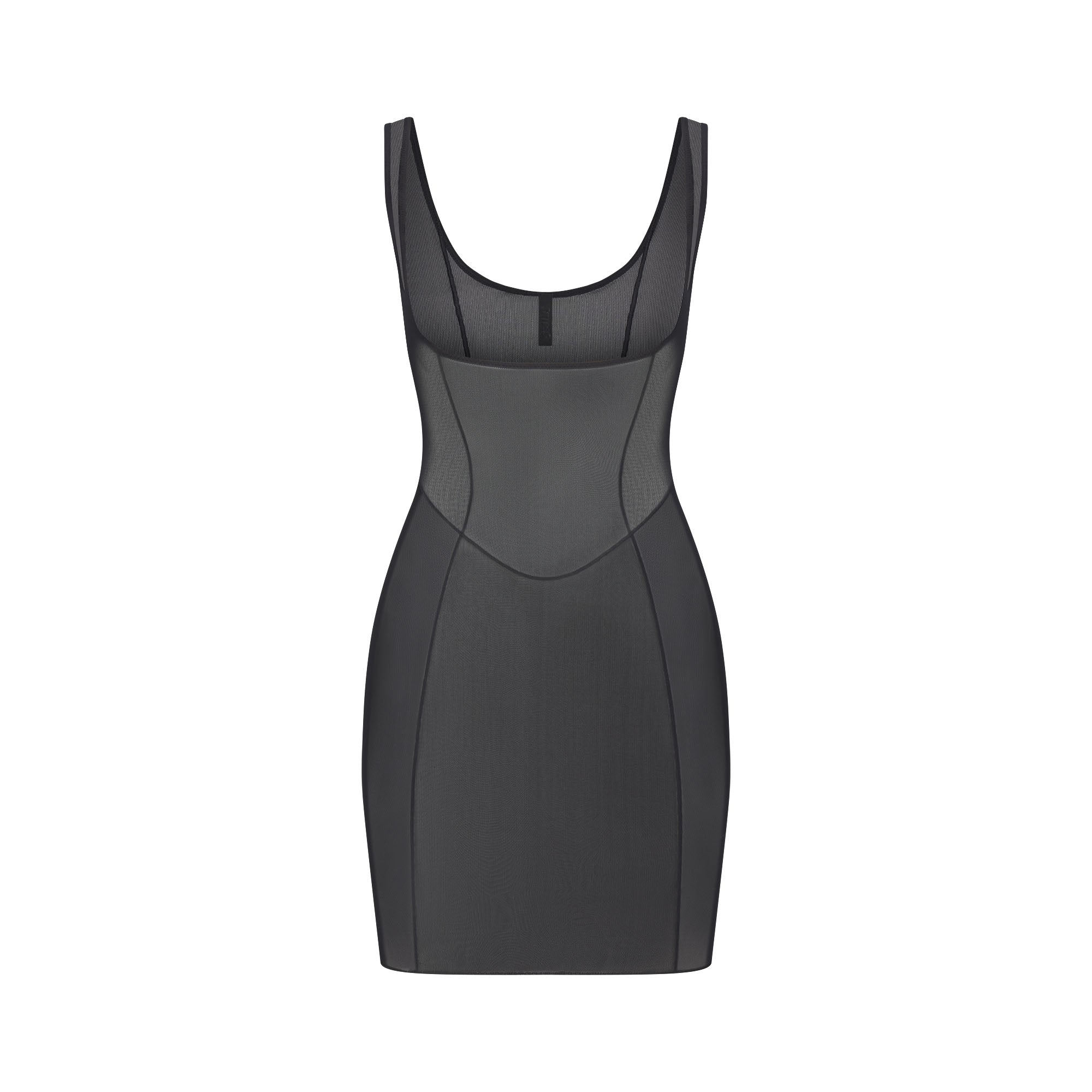 POWER MESH SHAPEWEAR OPEN BUST SLIP DRESS | ONYX FLAT ON A WHITE BACKGROUND | FLT